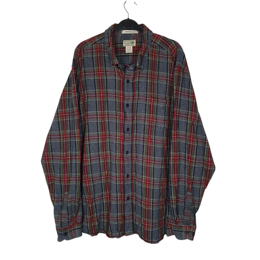 Mens Grey L.L.Bean Thick Flannel Plaid Long Sleeve Shirt