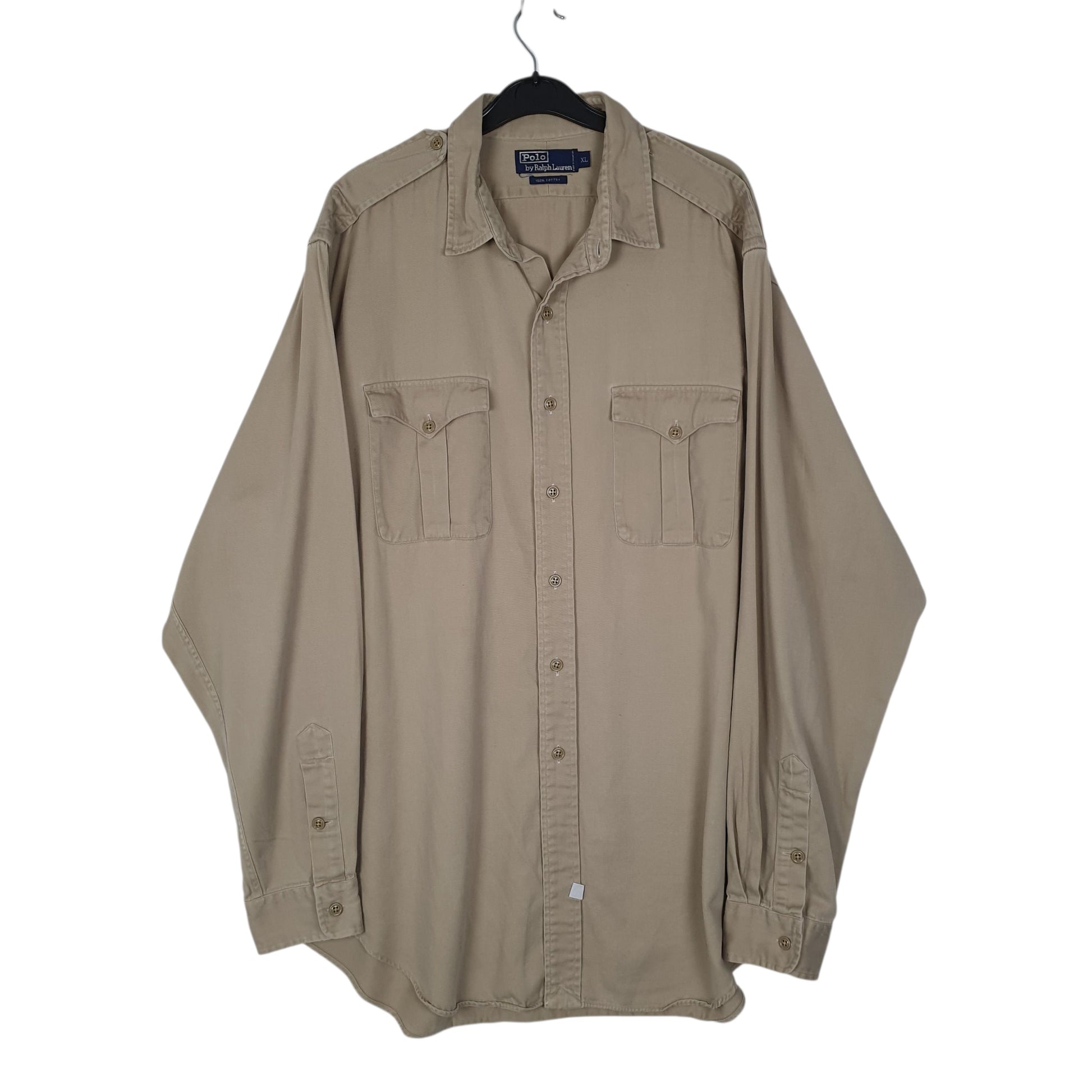 Mens Beige Polo Ralph Lauren Vintage 1990s Military Long Sleeve Shirt