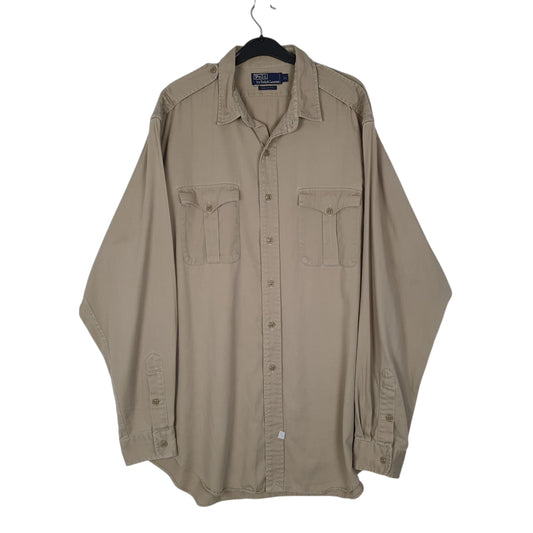 Mens Beige Polo Ralph Lauren Vintage 1990s Military Long Sleeve Shirt