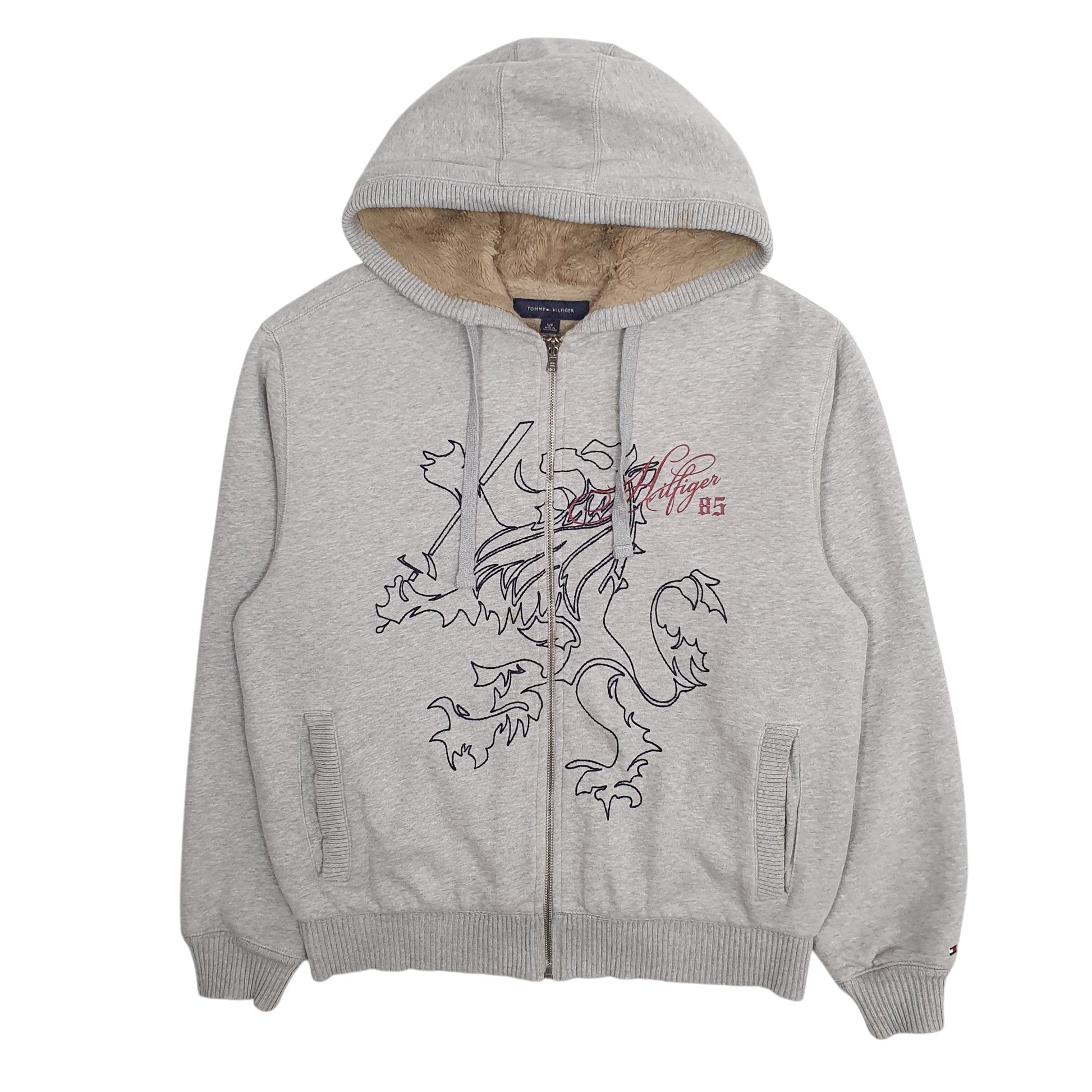 Mens Grey Tommy Hilfiger Hoodie Thermal Lined Full Zip Jumper