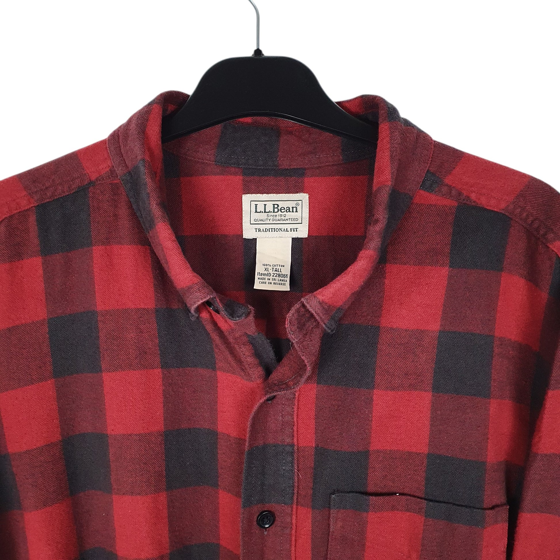 Mens Red L.L.Bean Thick Flannel Plaid  Shirt