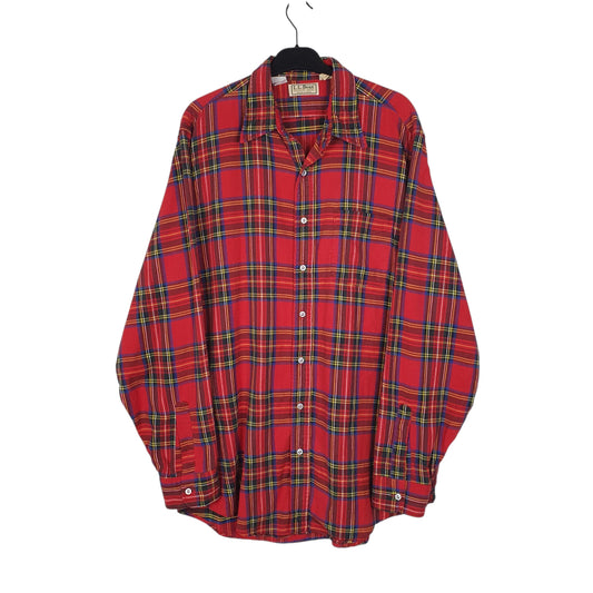 Mens Red L.L.Bean Vintage 1980s Made In USA Thick Flannel Long Sleeve Shirt