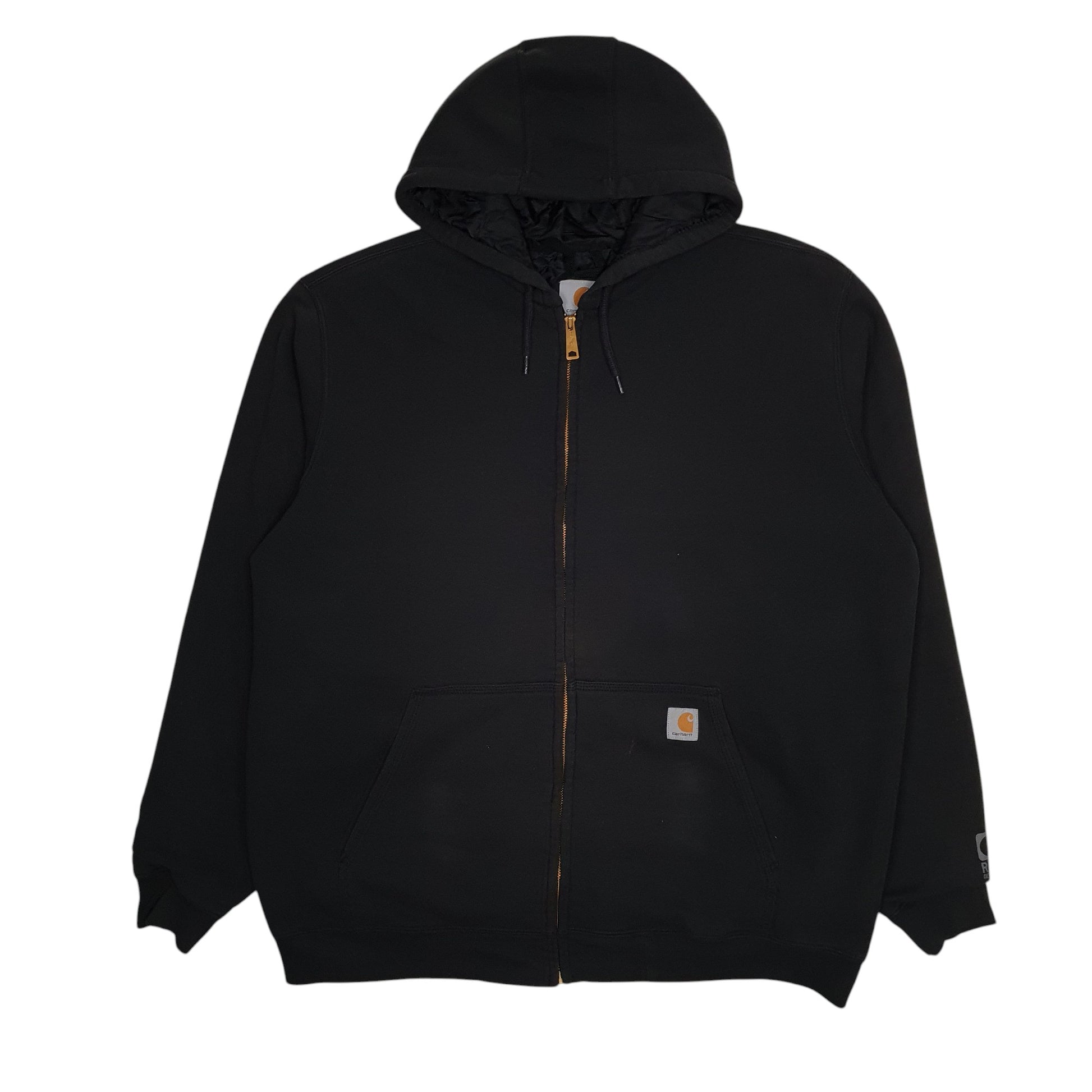 Mens Black Carhartt Hoodie Quilt Lined Jacket Full Zip Jumper