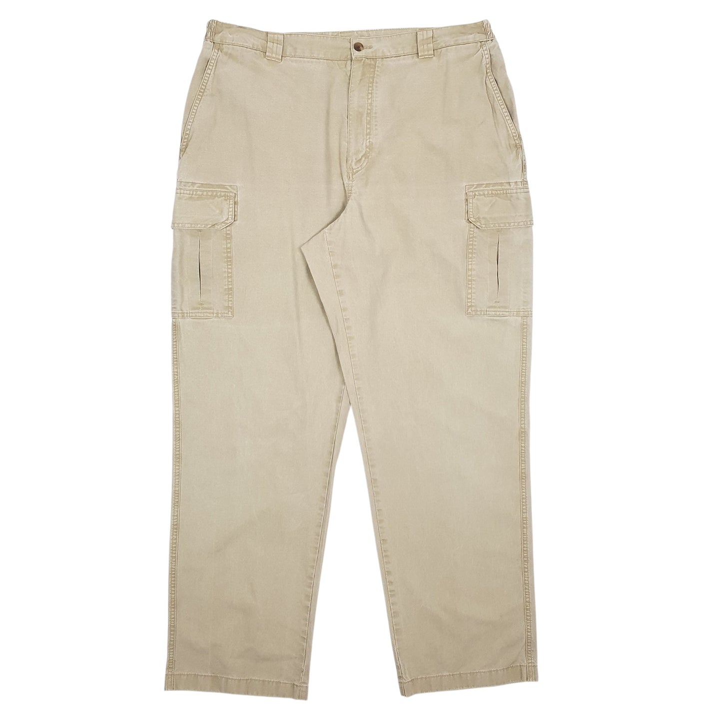 Mens Beige LL Bean Comfort Waist Cargo Trousers