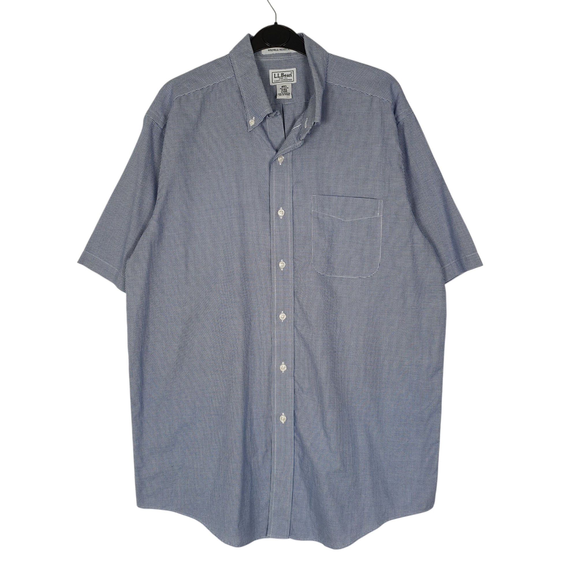 Mens Blue L.L.Bean Houndstooth Short Sleeve Shirt