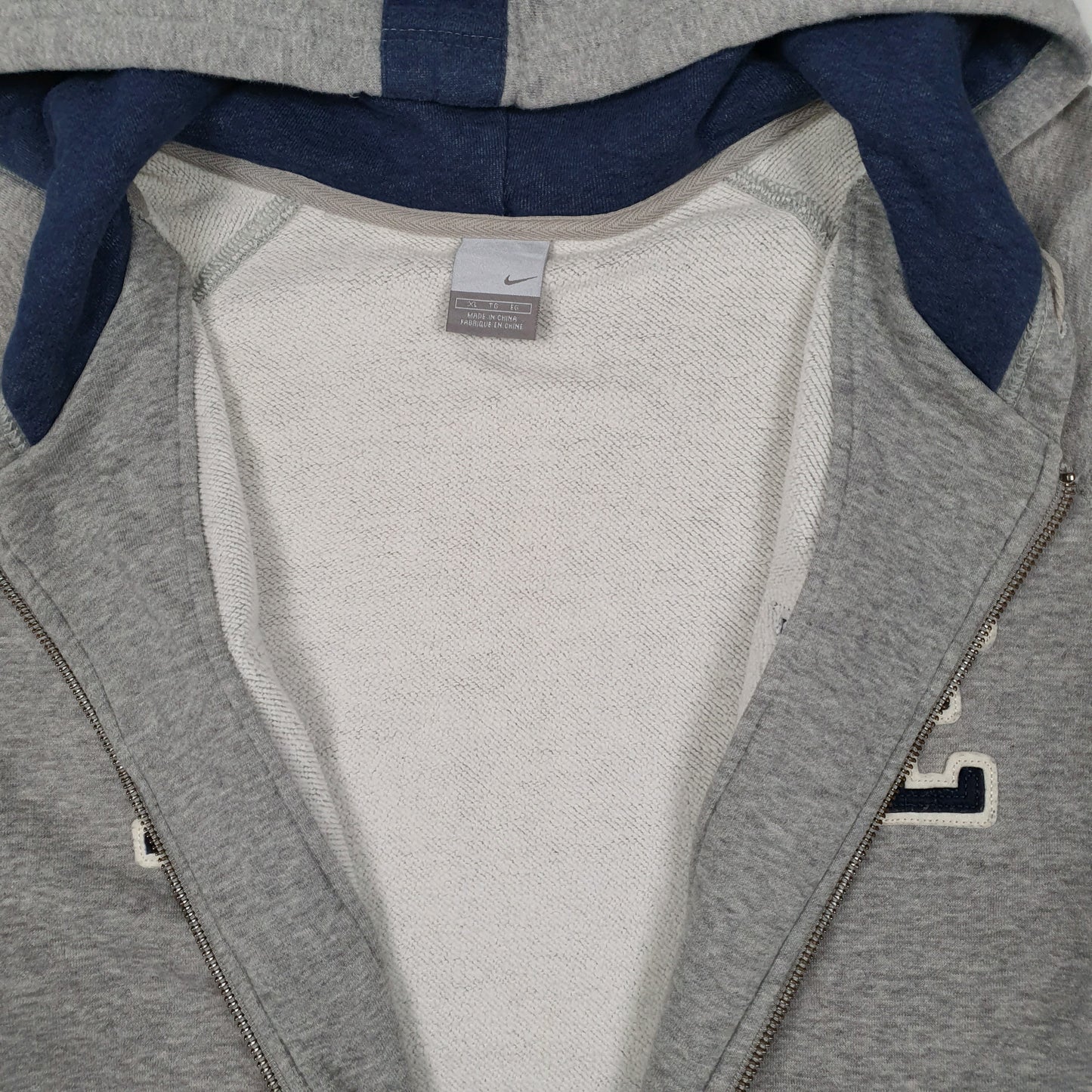 Mens Grey Nike Hoodie Vintage 2000s Full Zip Jumper