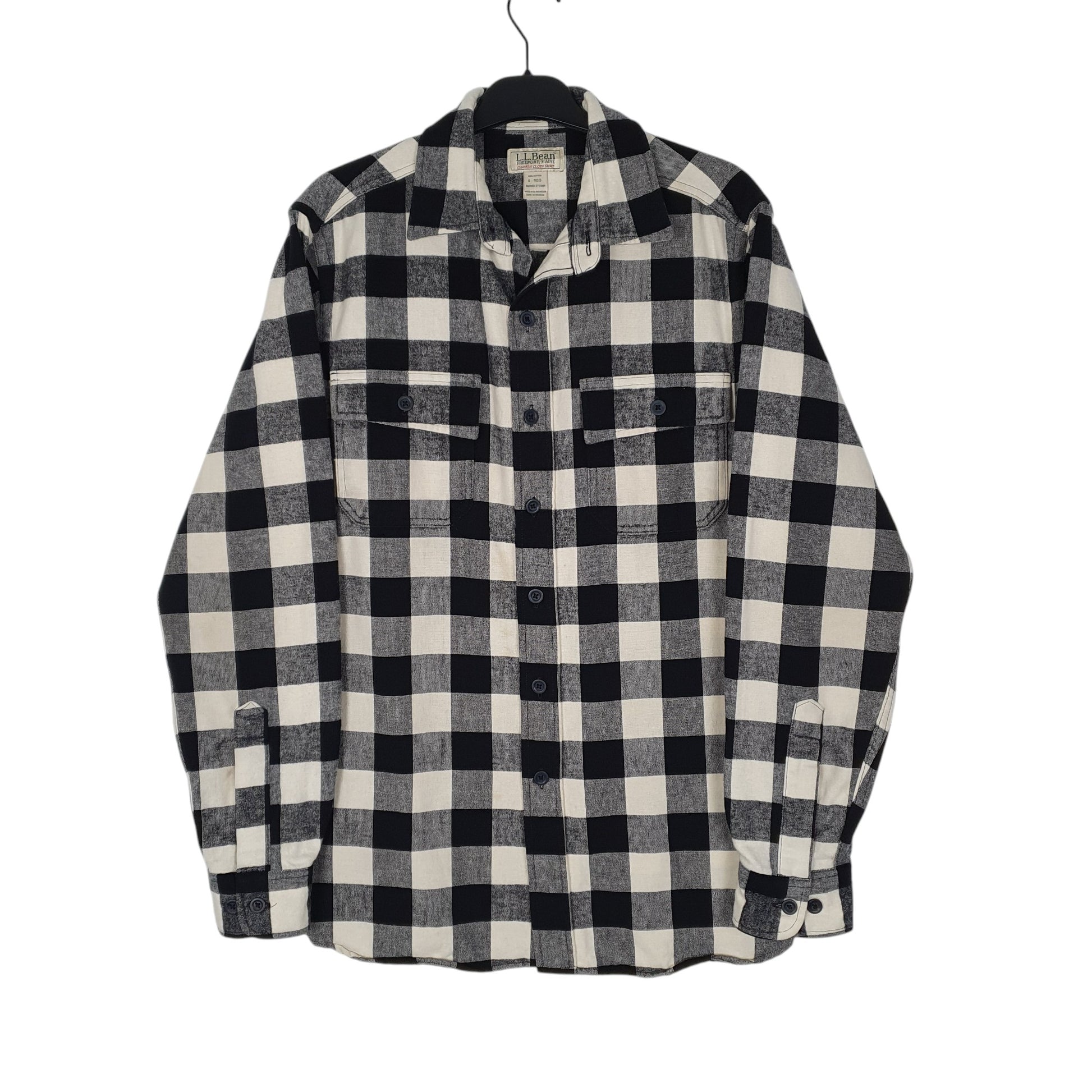 Mens Grey L.L.Bean Thick Chamois Plaid Long Sleeve Shirt