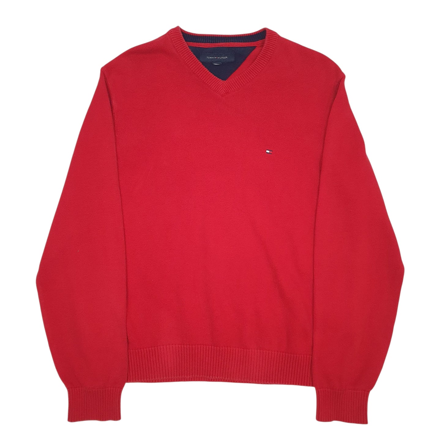 Mens Red Tommy Hilfiger  V Neck Jumper