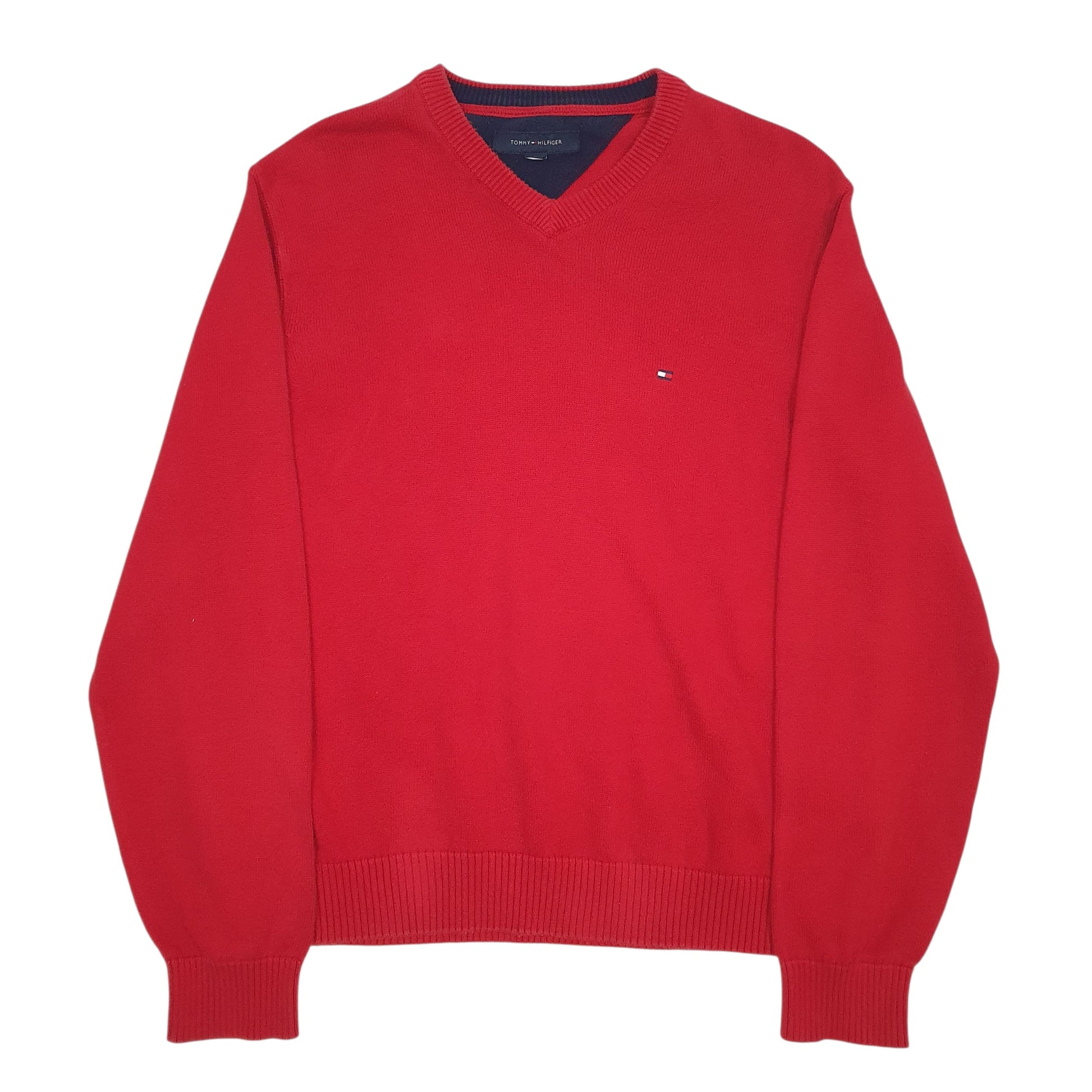 Mens Red Tommy Hilfiger  V Neck Jumper