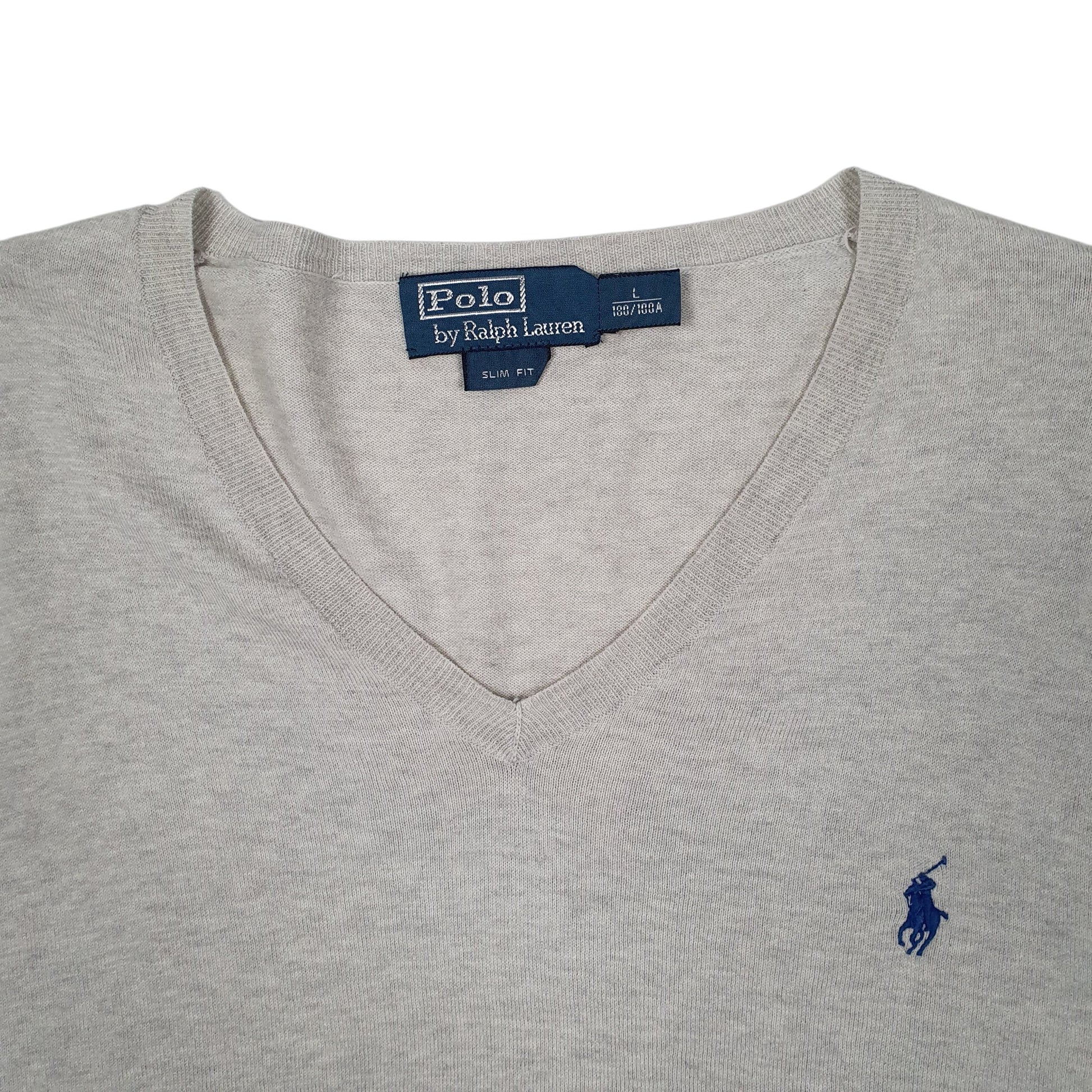 Mens Grey Polo Ralph Lauren Lightweight V Neck Jumper