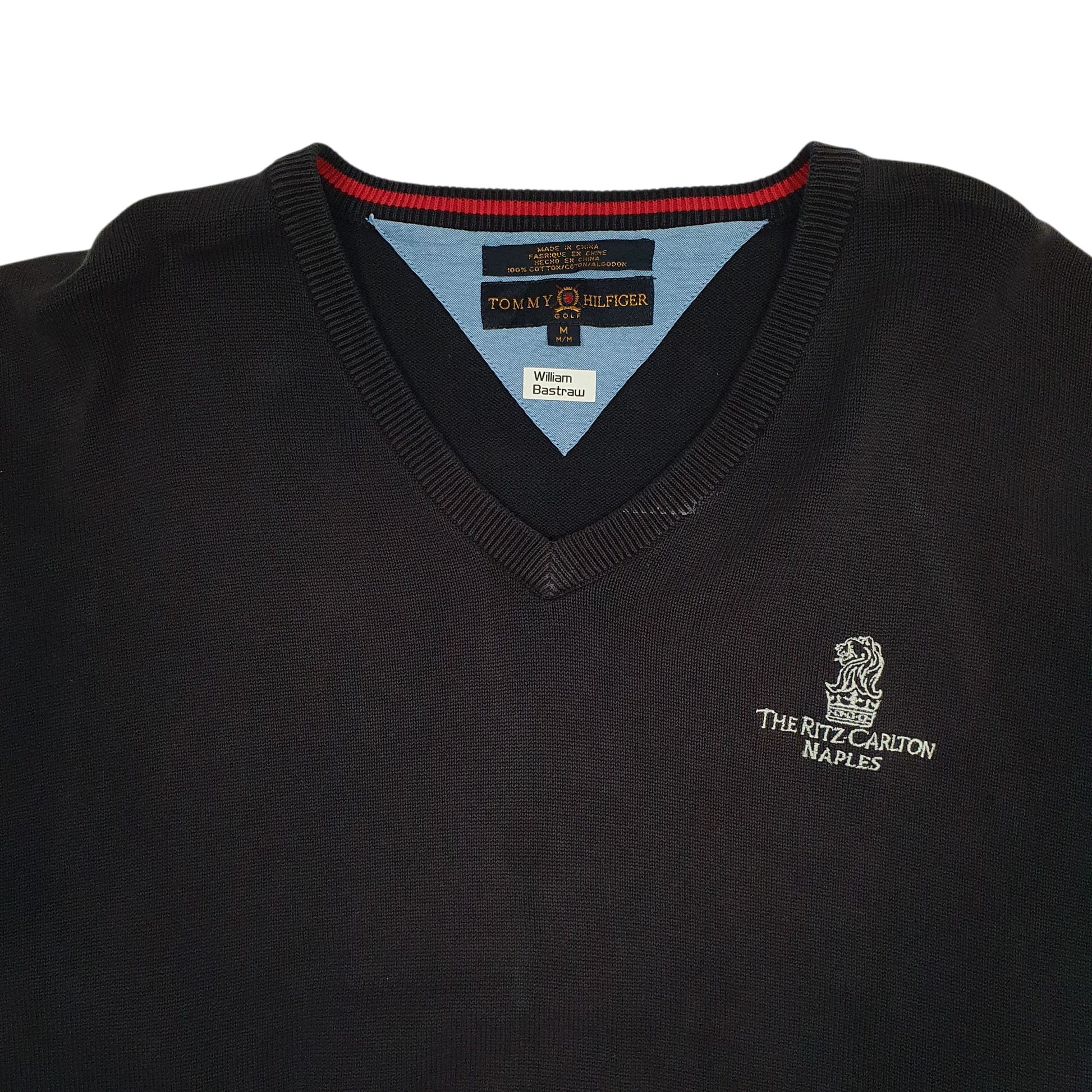 Mens Navy Tommy Hilfiger Golf Ritz Carlton Naples Vintage 00s V Neck Jumper