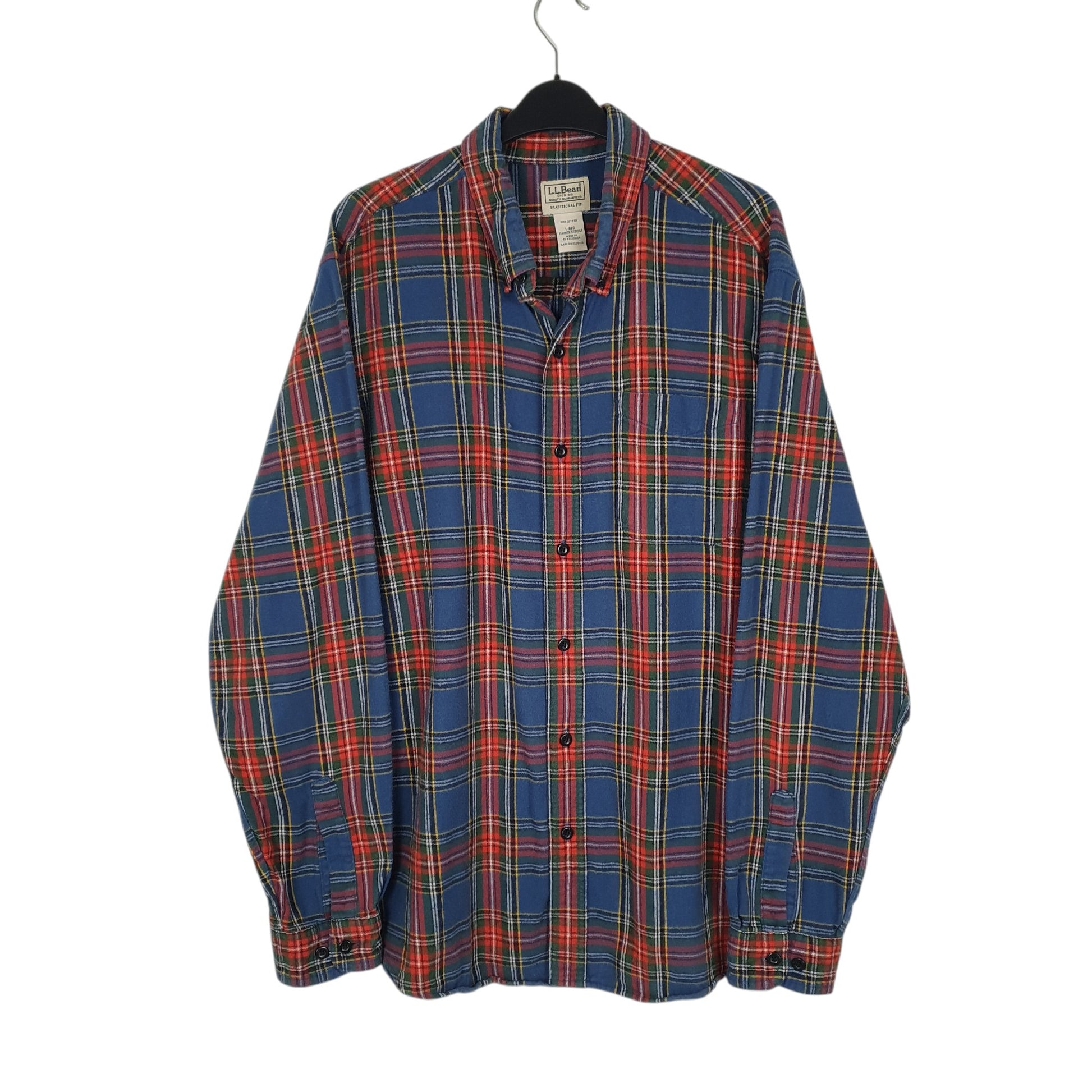 Mens Blue L.L.Bean Thick Flannel Plaid Long Sleeve Shirt