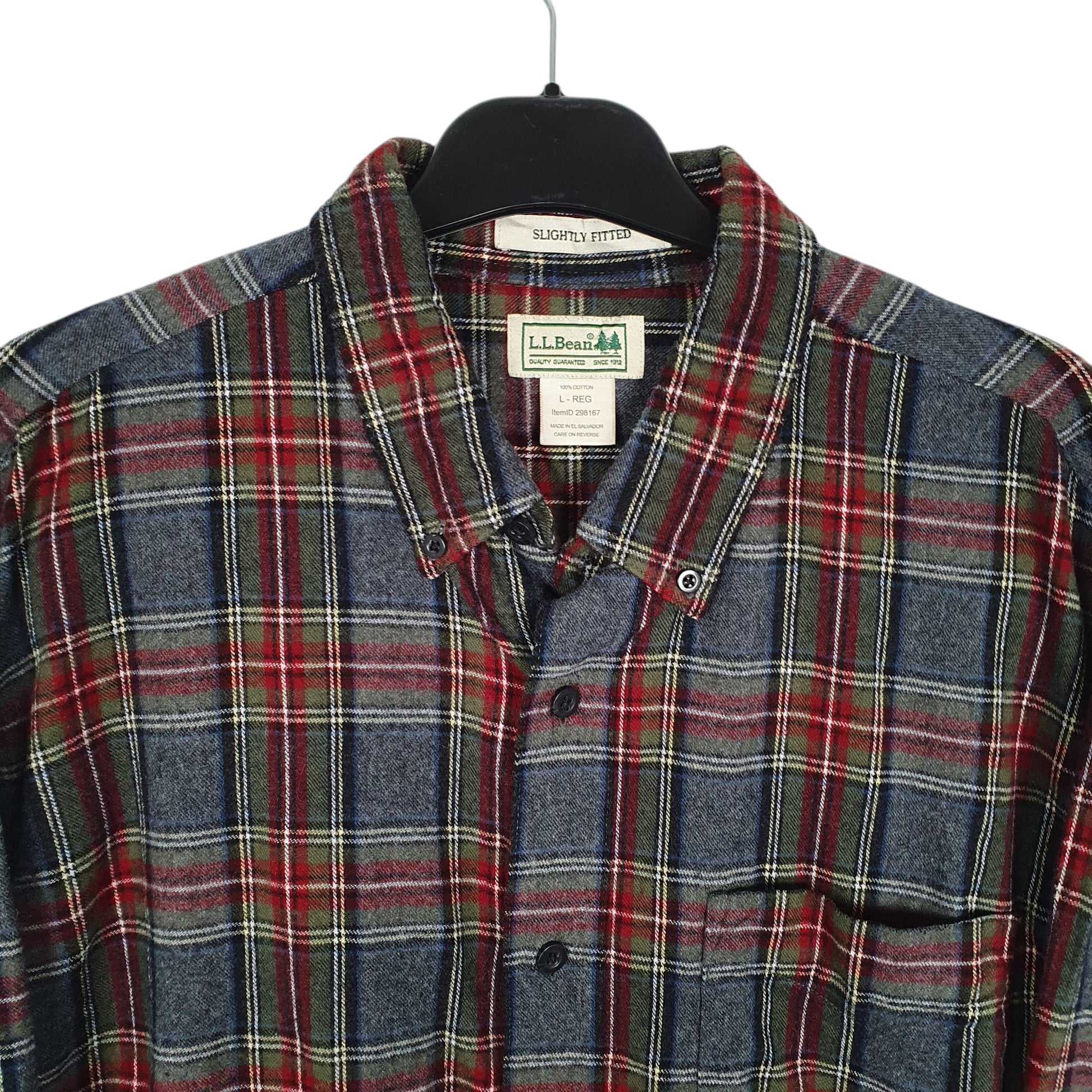 Mens Grey L.L.Bean Thick Flannel Plaid  Shirt