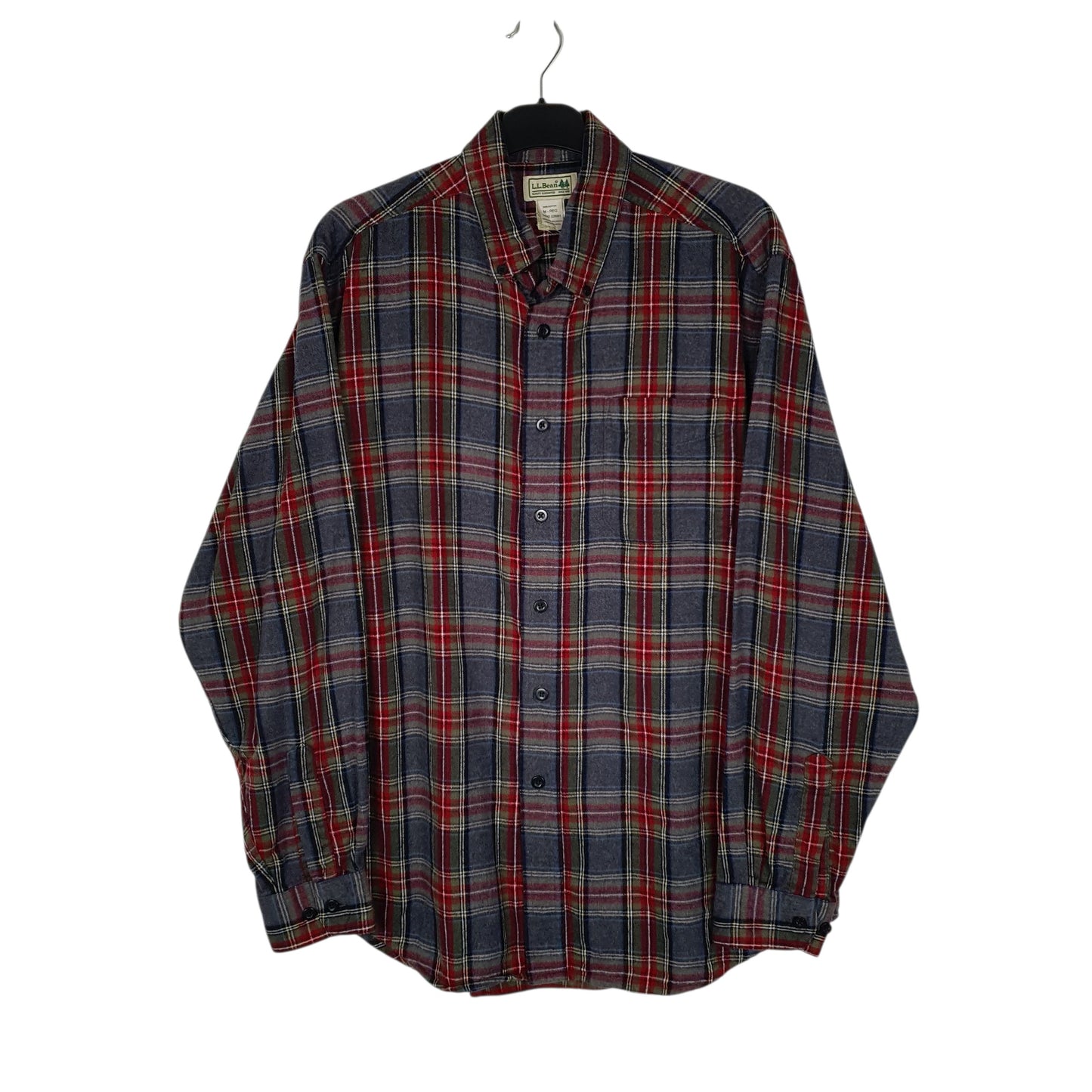 Mens Grey L.L.Bean Thick Flannel Plaid Long Sleeve Shirt