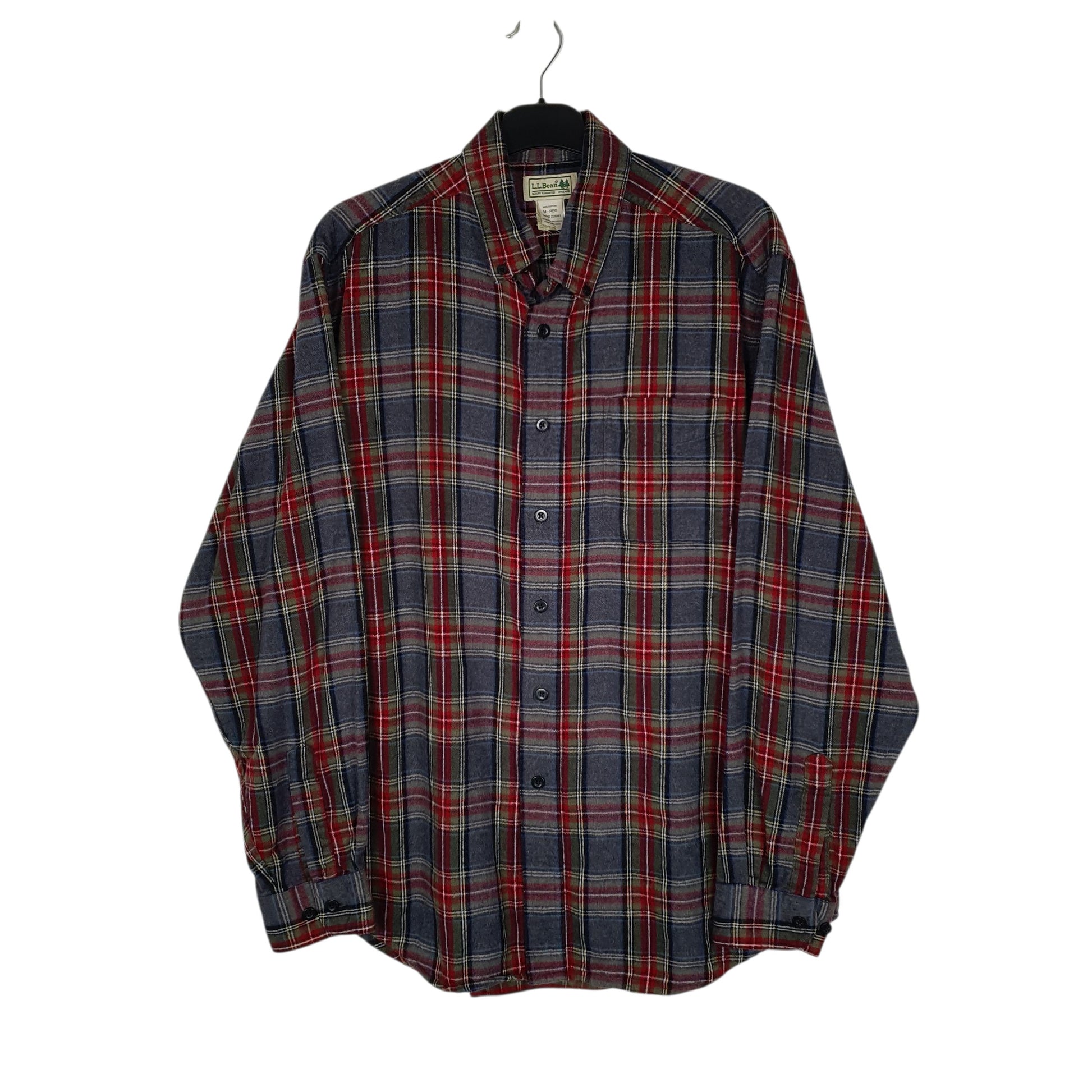 Mens Grey L.L.Bean Thick Flannel Plaid Long Sleeve Shirt