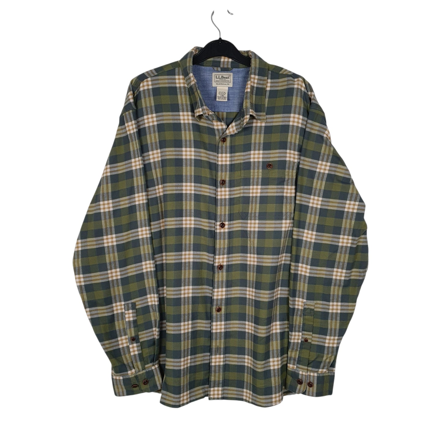 Mens Green L.L.Bean Thick Plaid Long Sleeve Shirt