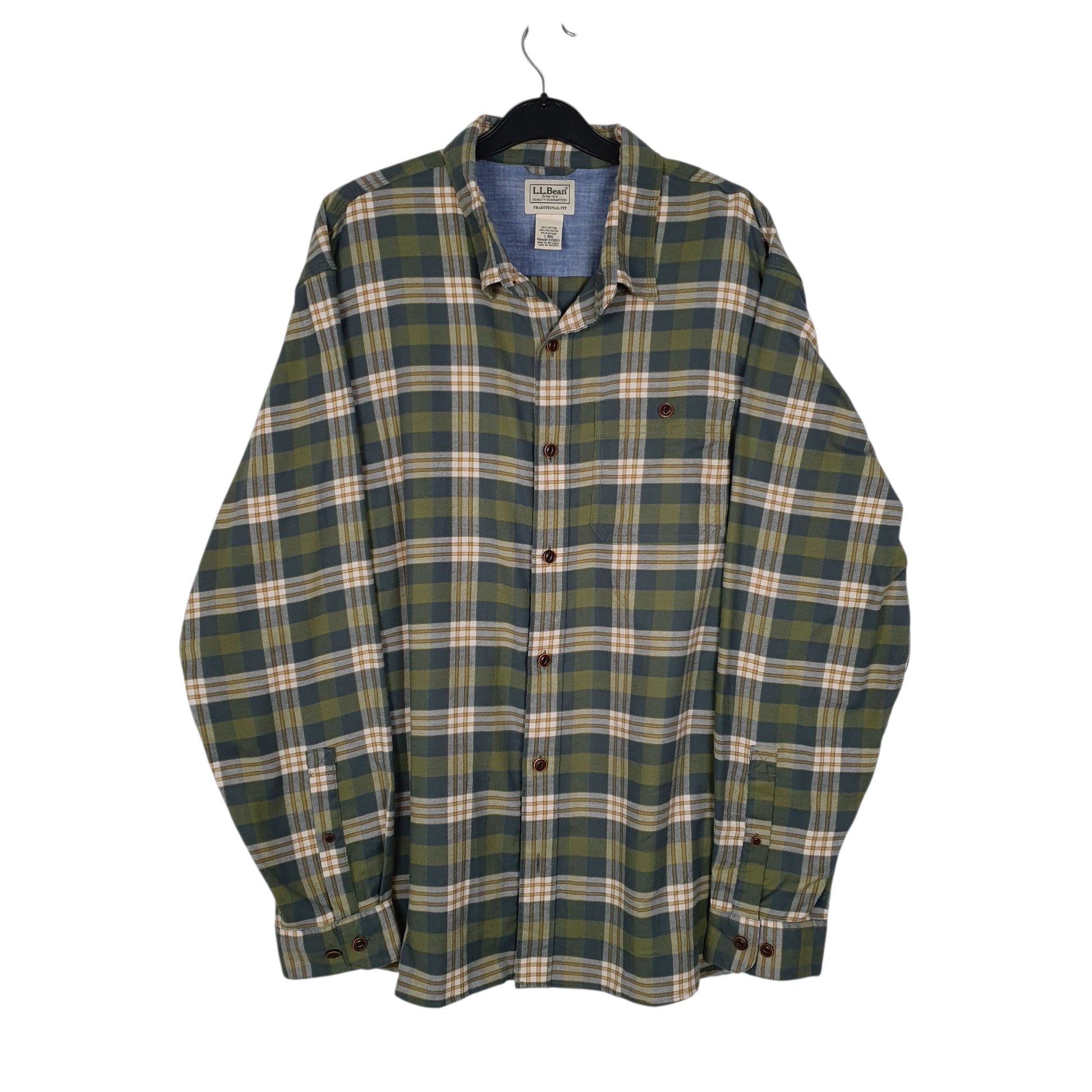 Mens Green L.L.Bean Thick Plaid Long Sleeve Shirt