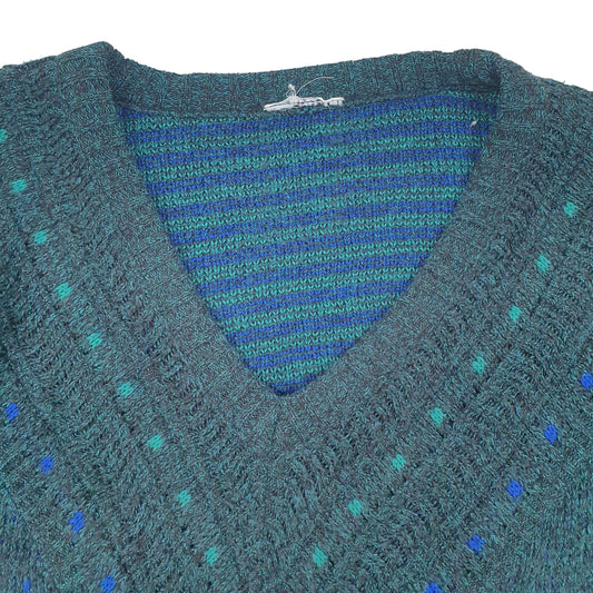 Mens Green Unbranded Knit V Neck Jumper