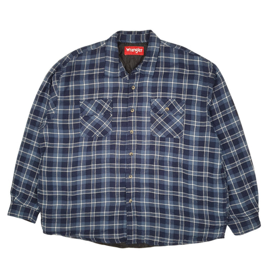 Mens Navy Wrangler Workwear Plaid Insulated  Coat