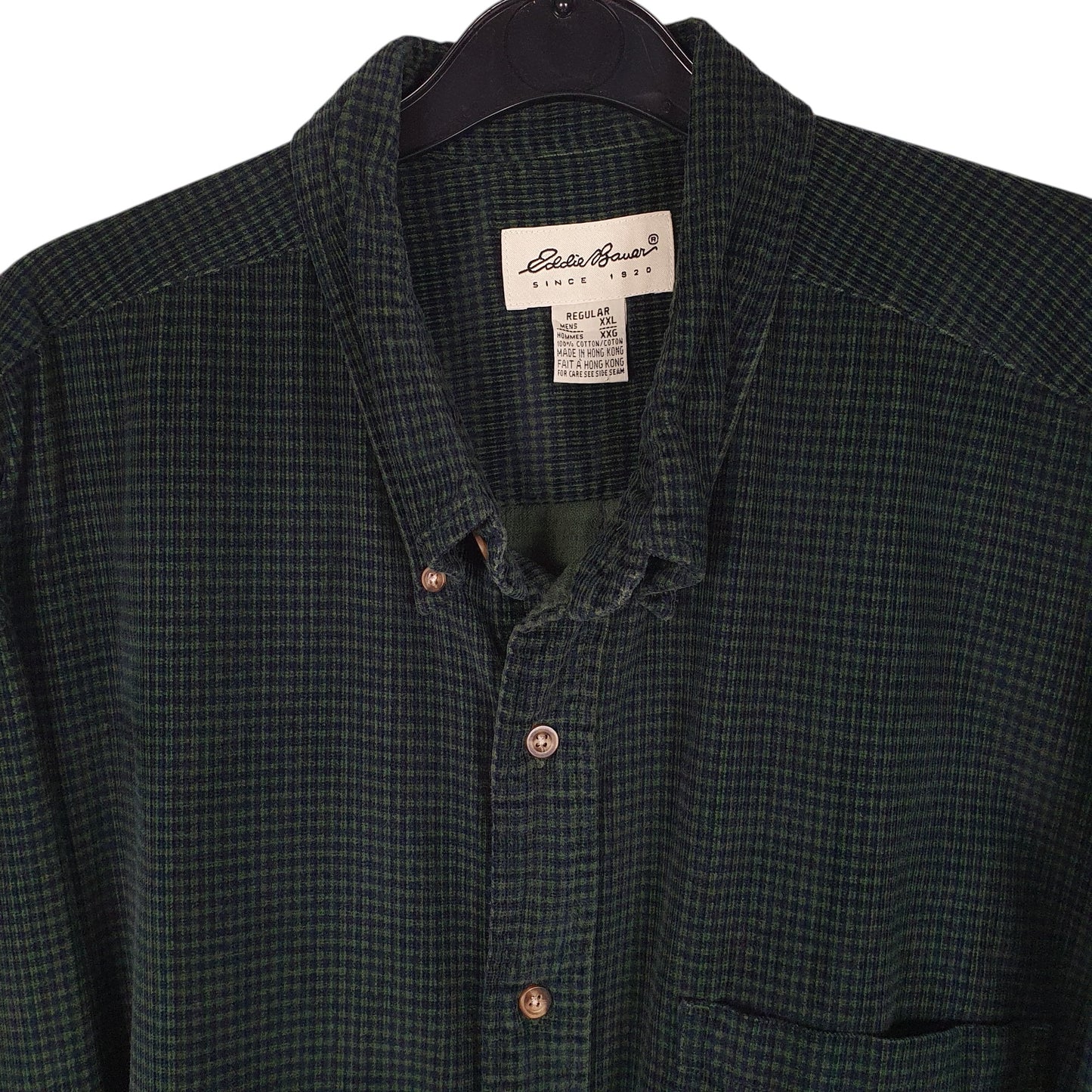 Mens Green Eddie Bauer Houndstooth Corduroy  Shirt