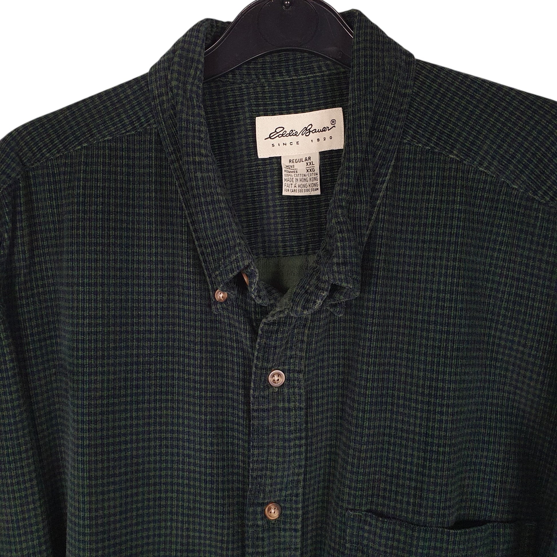 Mens Green Eddie Bauer Houndstooth Corduroy  Shirt