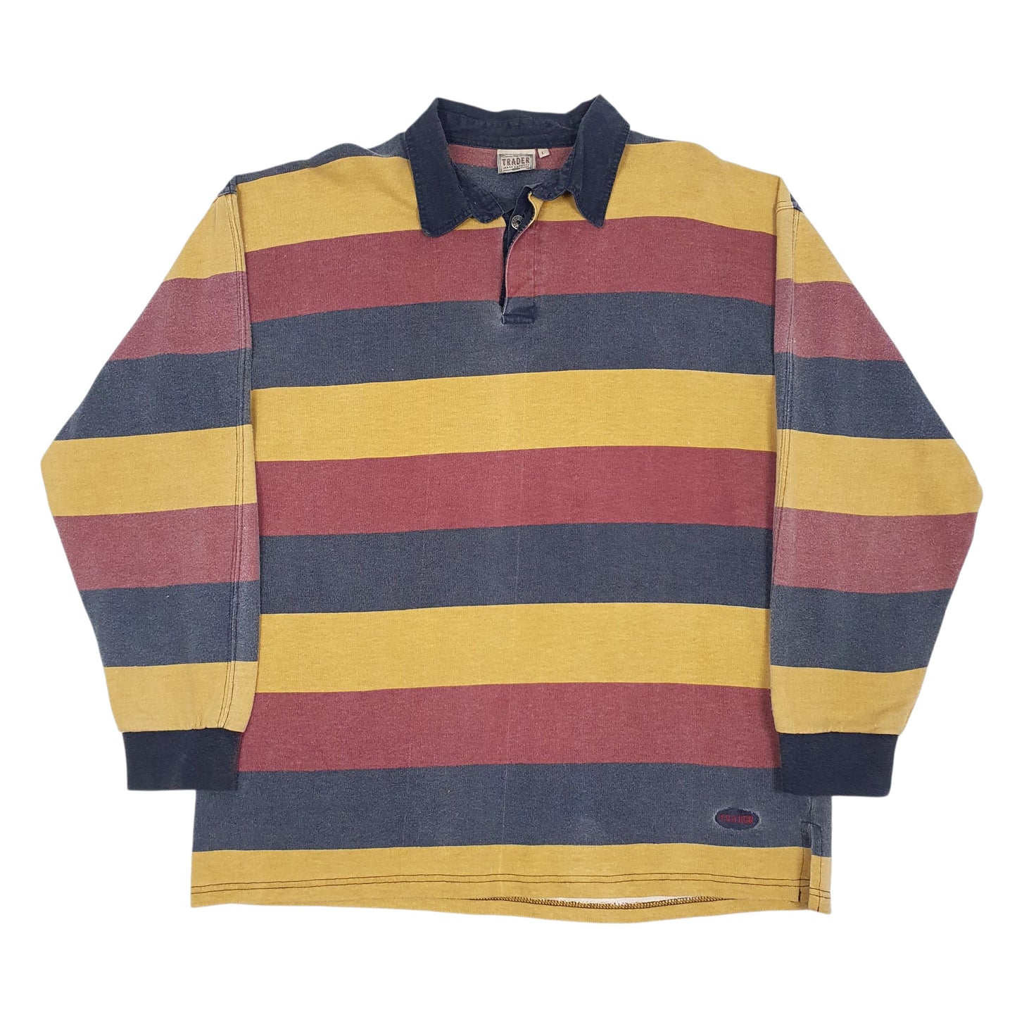 Mens Yellow Trader Jeans Company Rugby Long Sleeve Polo Shirt