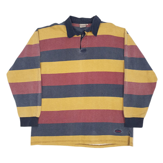 Mens Yellow Trader Jeans Company Rugby Long Sleeve Polo Shirt