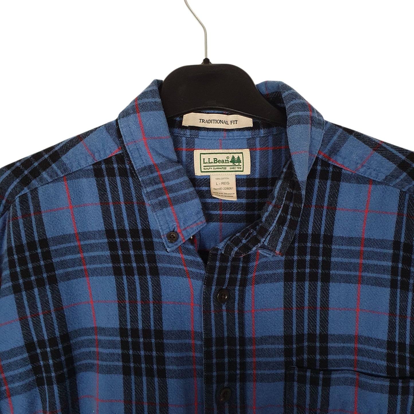 Mens Blue L.L.Bean Scotch Plaid Flannel  Shirt