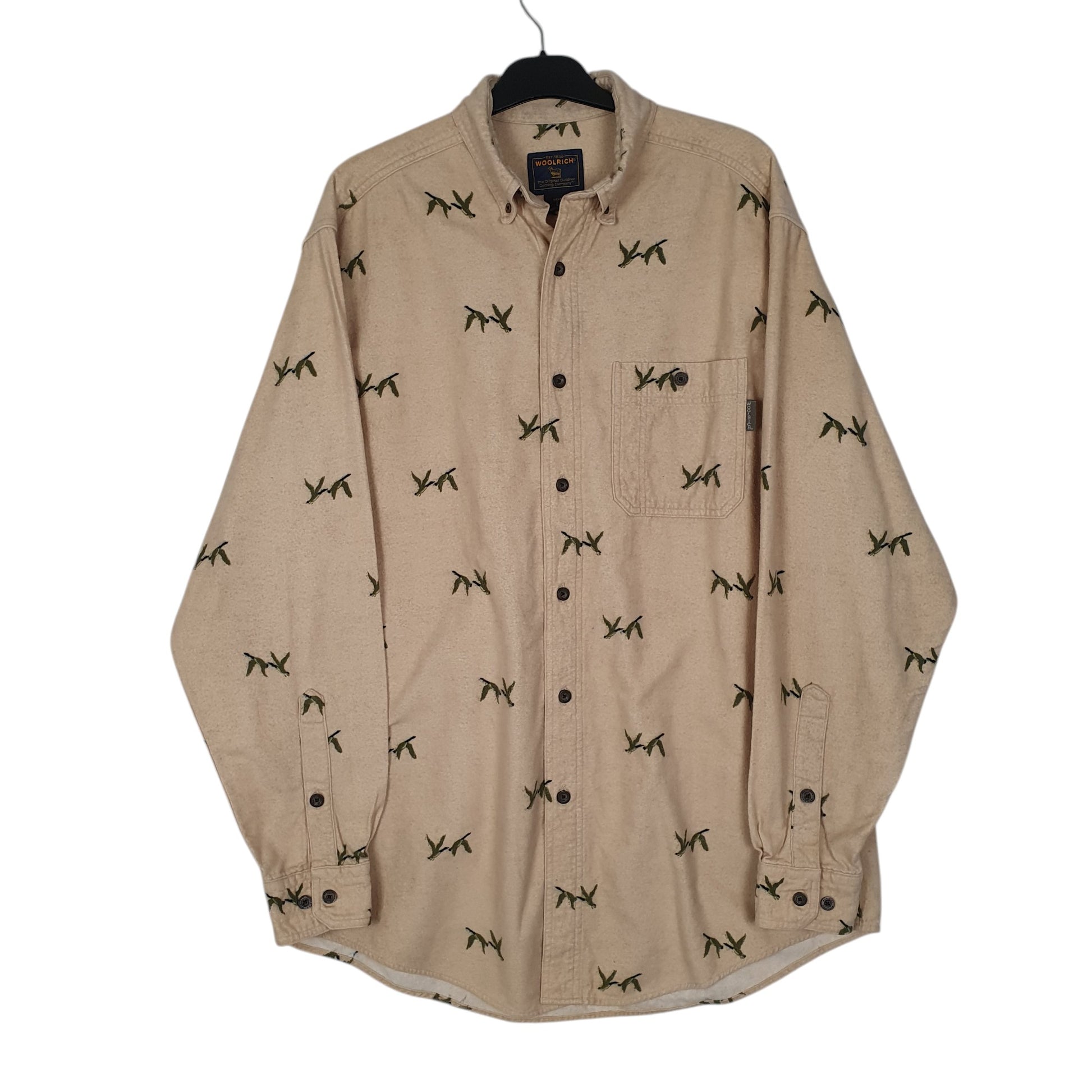 Mens Beige Woolrich Wildlife Geese Thick Chamois Long Sleeve Shirt