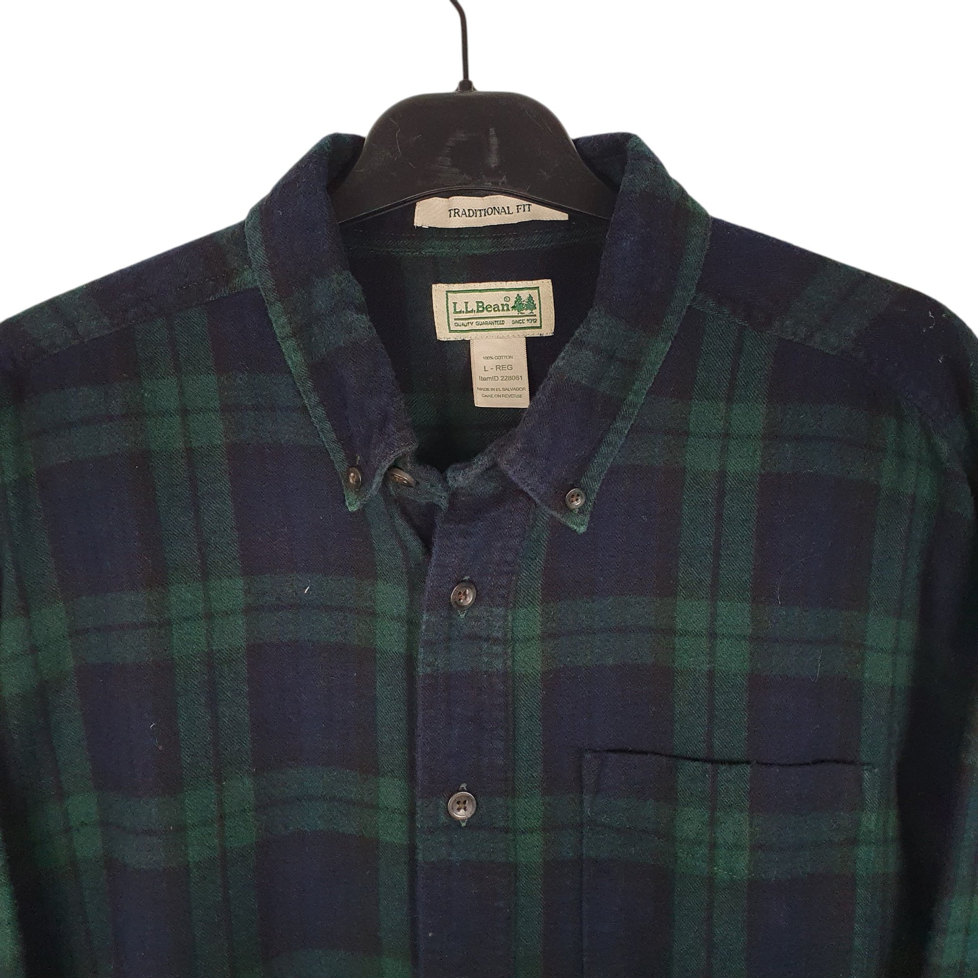 Mens Navy L.L.Bean Thick Flannel Plaid  Shirt