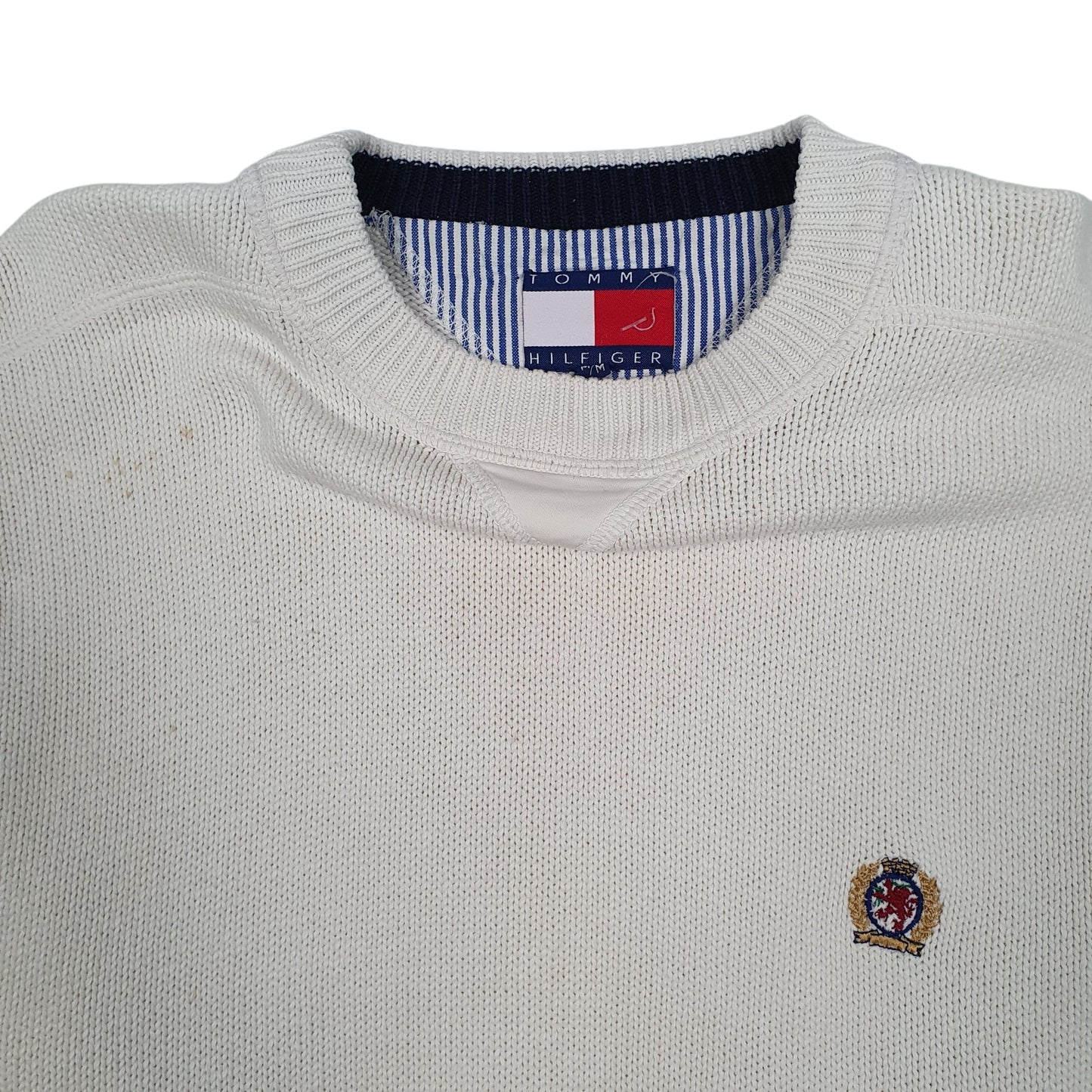 Mens Cream Tommy Hilfiger Heavy Knit Crewneck Jumper