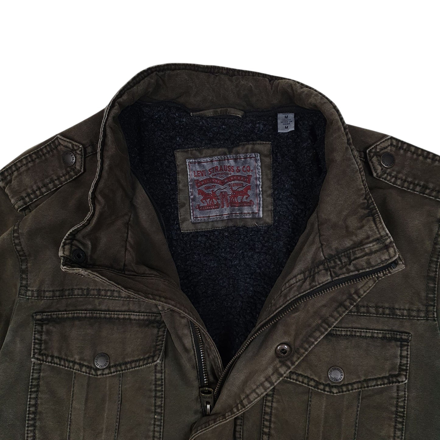 Mens Brown Levis Bomber Sherpa Lined Military  Coat