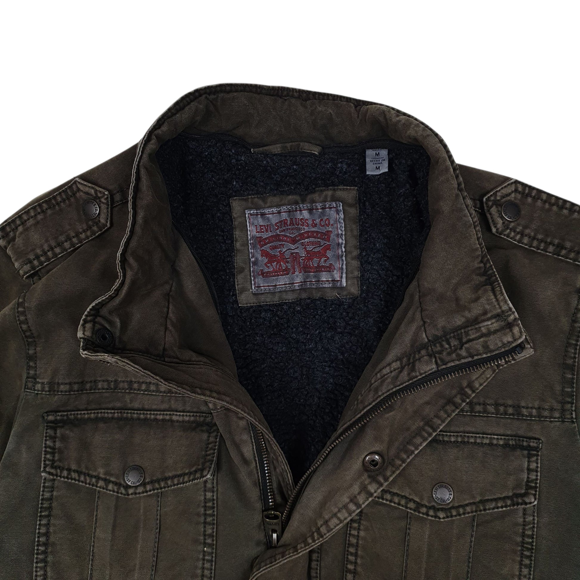 Mens Brown Levis Bomber Sherpa Lined Military  Coat