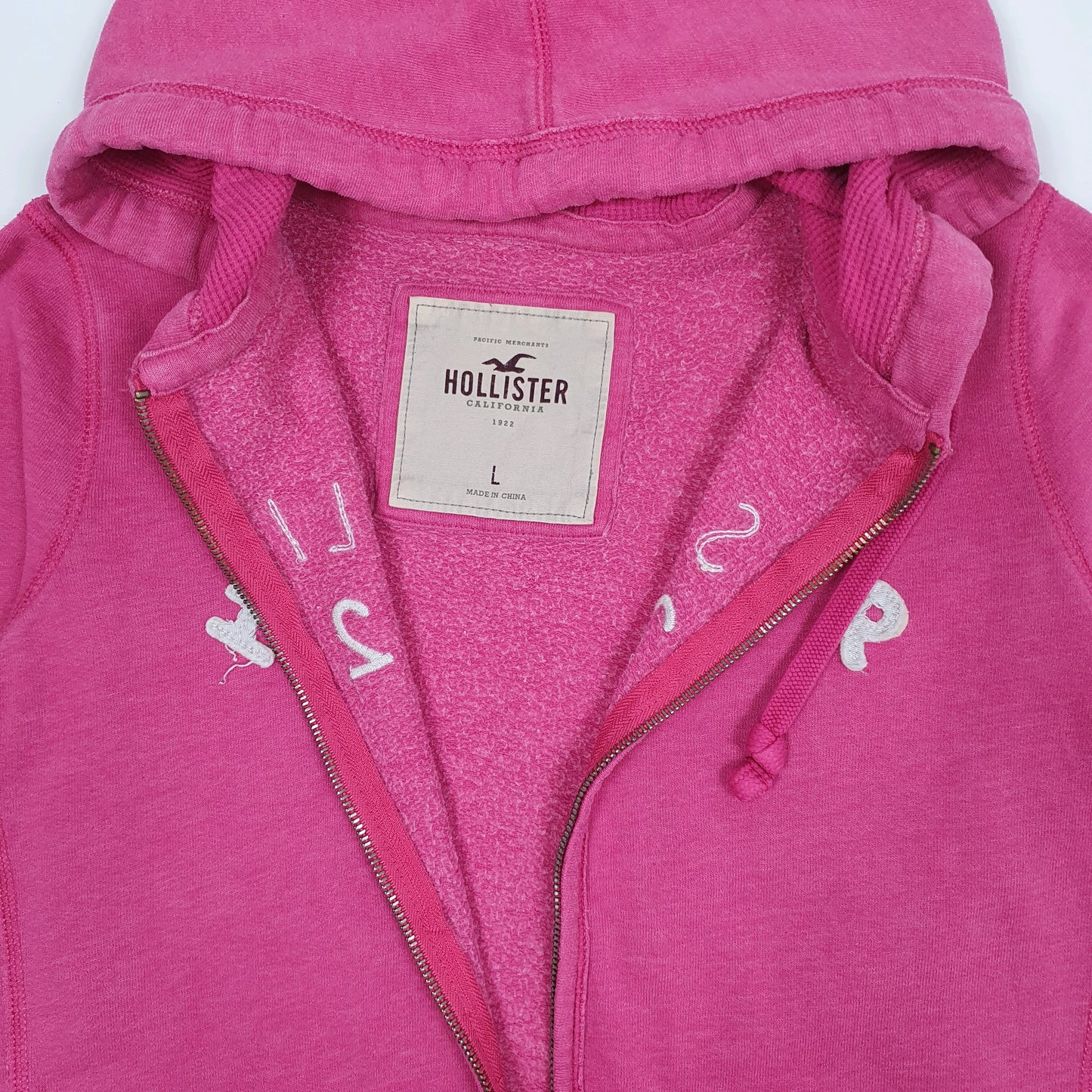 Mens Pink Hollister Hoodie Full Zip Jumper