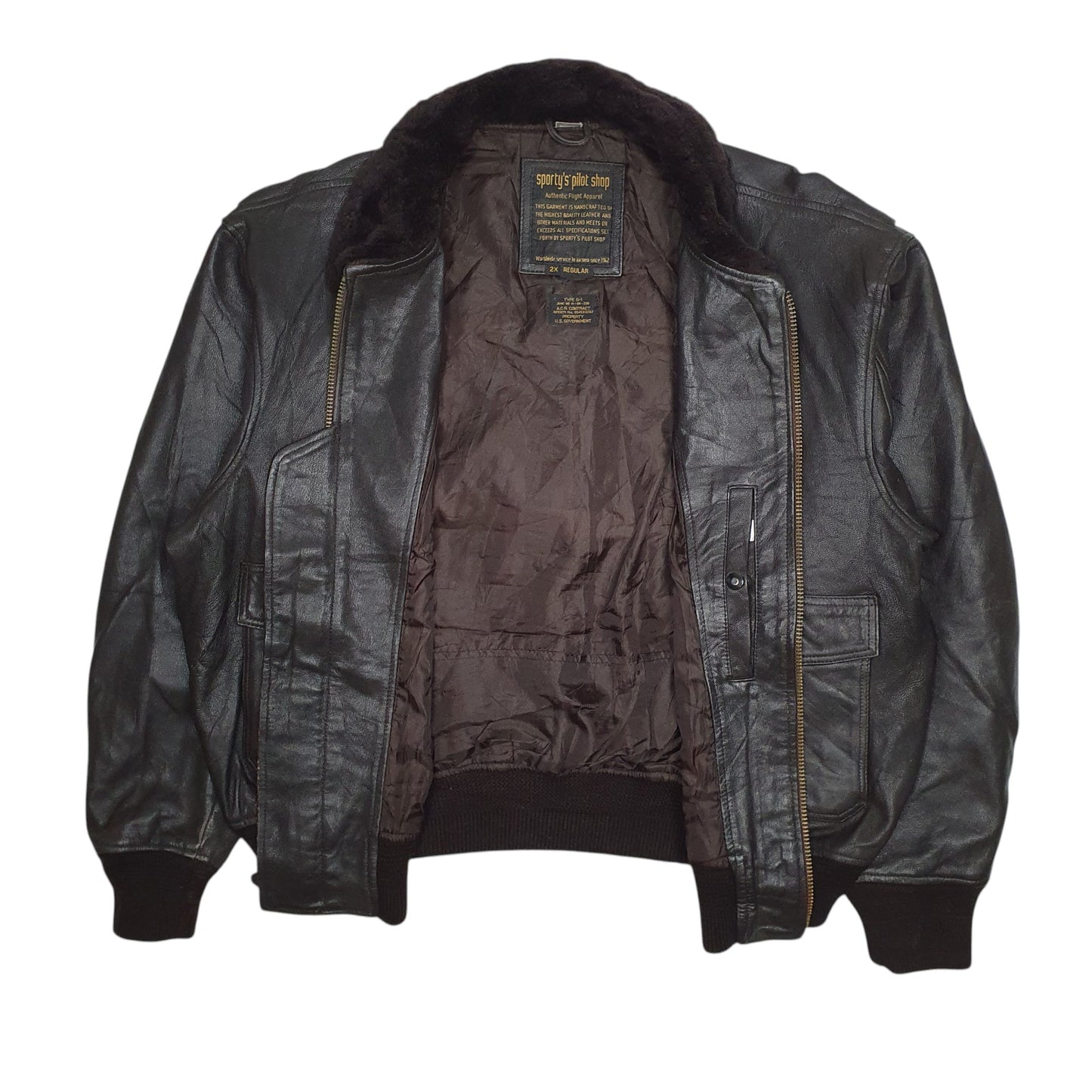 Mens Black Sportys Pilot Shop Type G-1 Flight Bomber  Coat