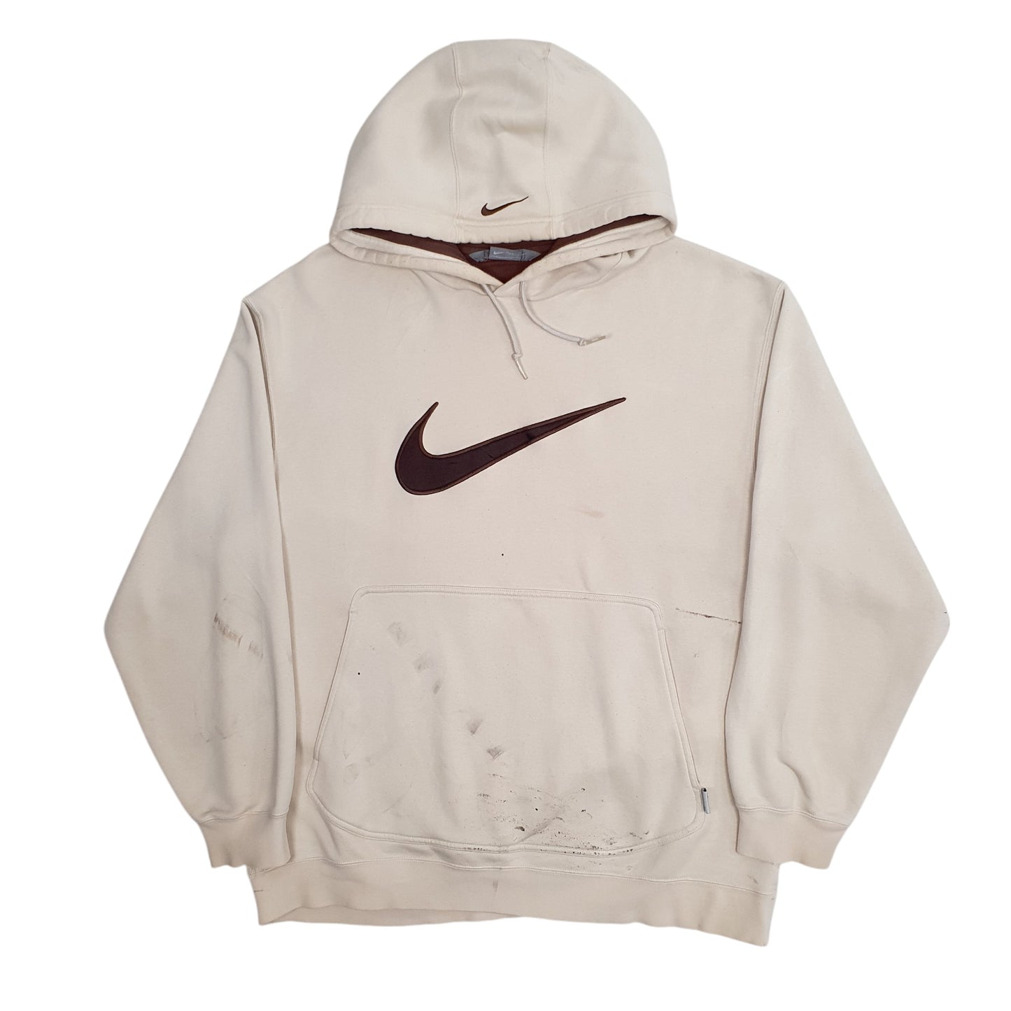 Mens Cream Nike Vintage 00s Hoodie Jumper