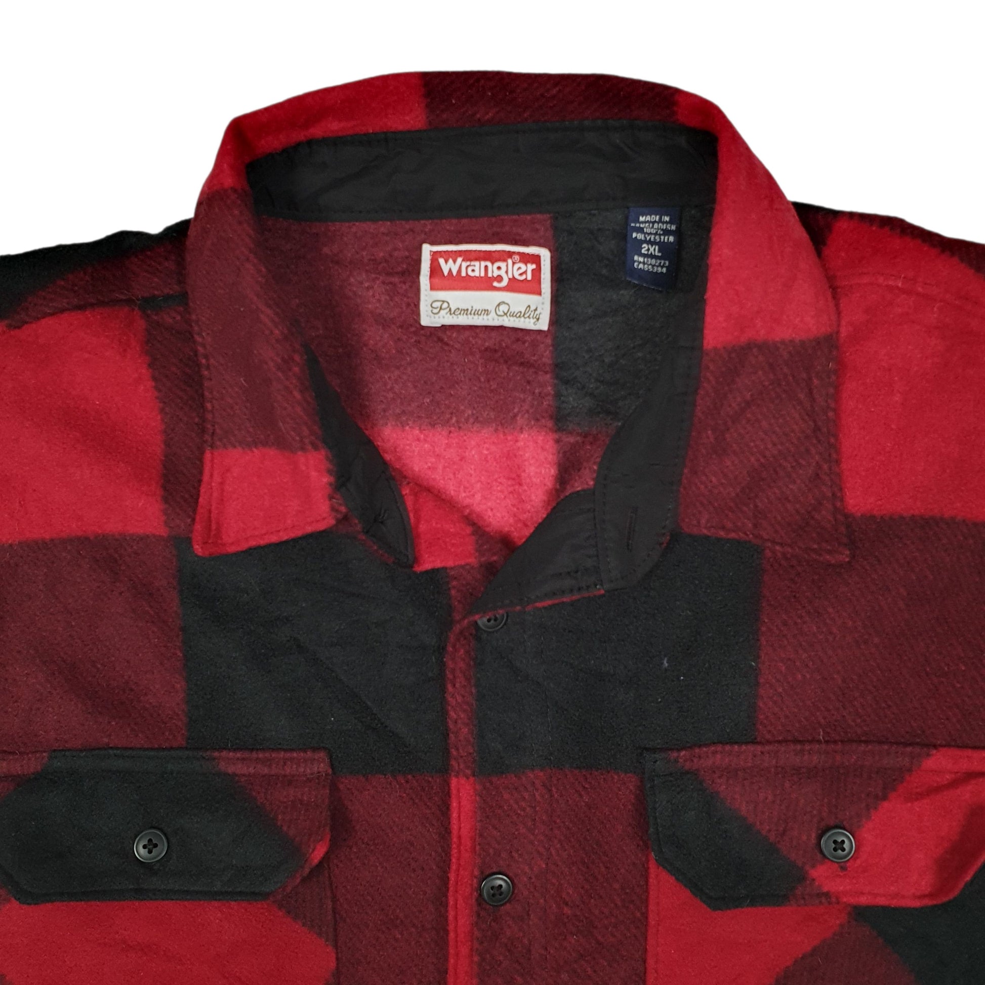 Mens Red Wrangler Fleece Plaid Full Zip Coat