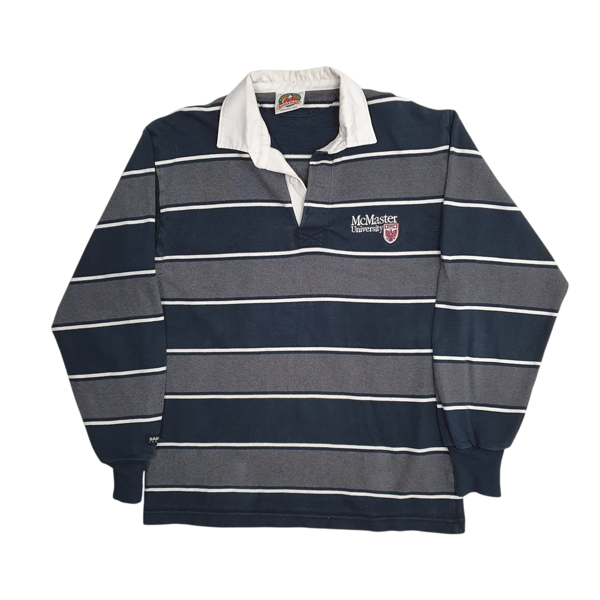 Mens Grey Barbarian Rugby Long Sleeve Polo Shirt