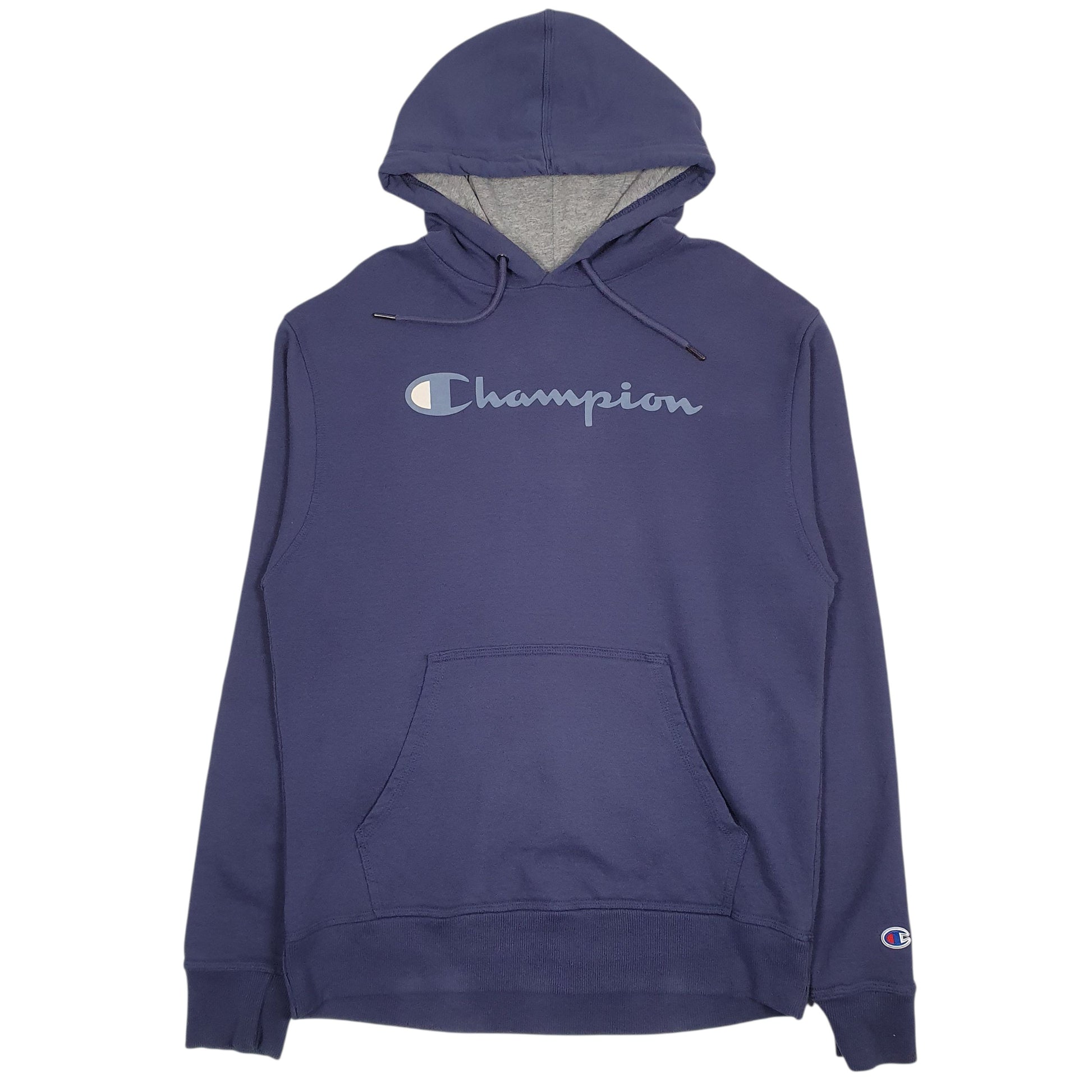 Mens Blue Champion Spellout Hoodie Jumper