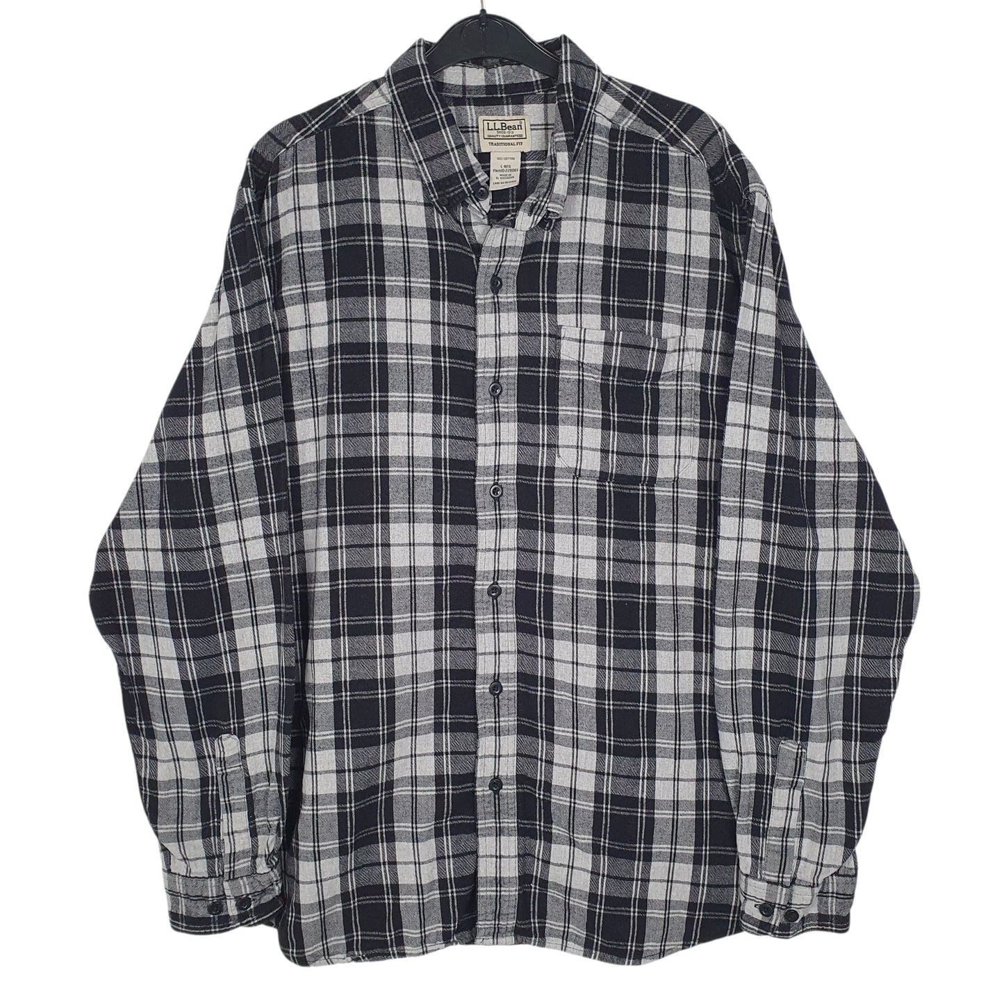 Mens Grey L.L.Bean Flannel Long Sleeve Shirt