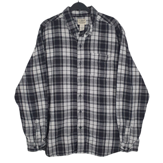Mens Grey L.L.Bean Flannel Long Sleeve Shirt