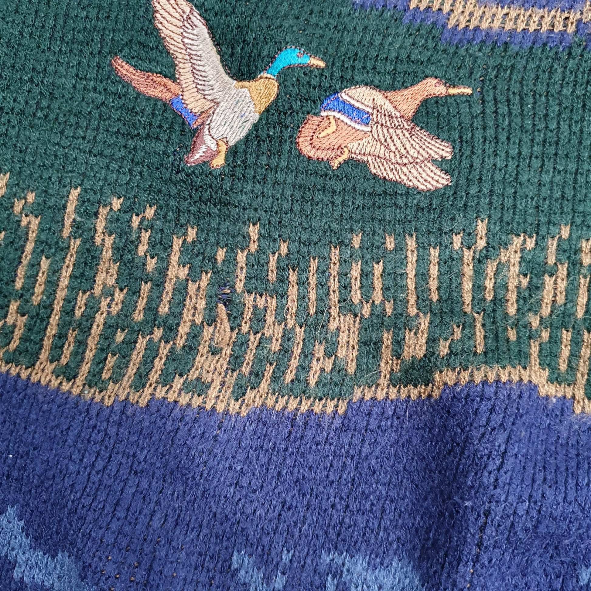 Mens Green Oscar De La Renta Vintage 90s Ducks Crewneck Jumper