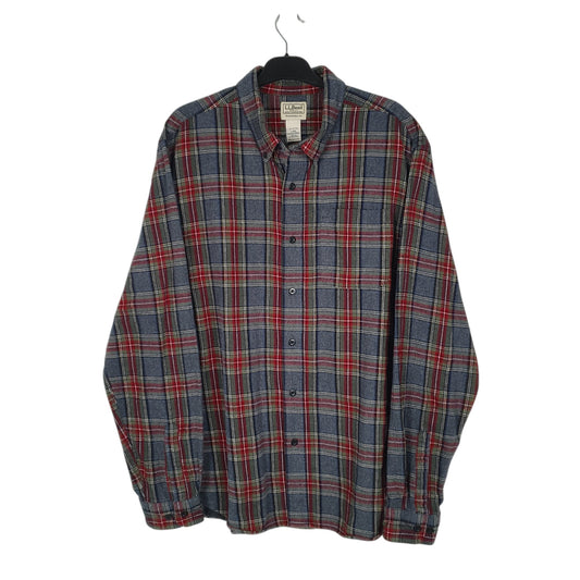 Mens Grey L.L.Bean Thick Flannel Plaid Long Sleeve Shirt