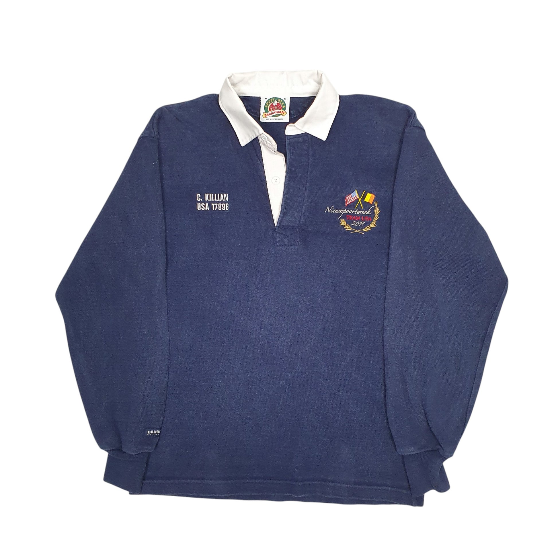 Mens Navy Barbarian Rugby Newportweek Team USA Long Sleeve Polo Shirt