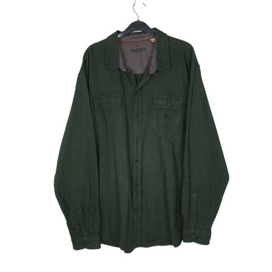 Mens Green Woolrich Thick Herringbone Long Sleeve Shirt