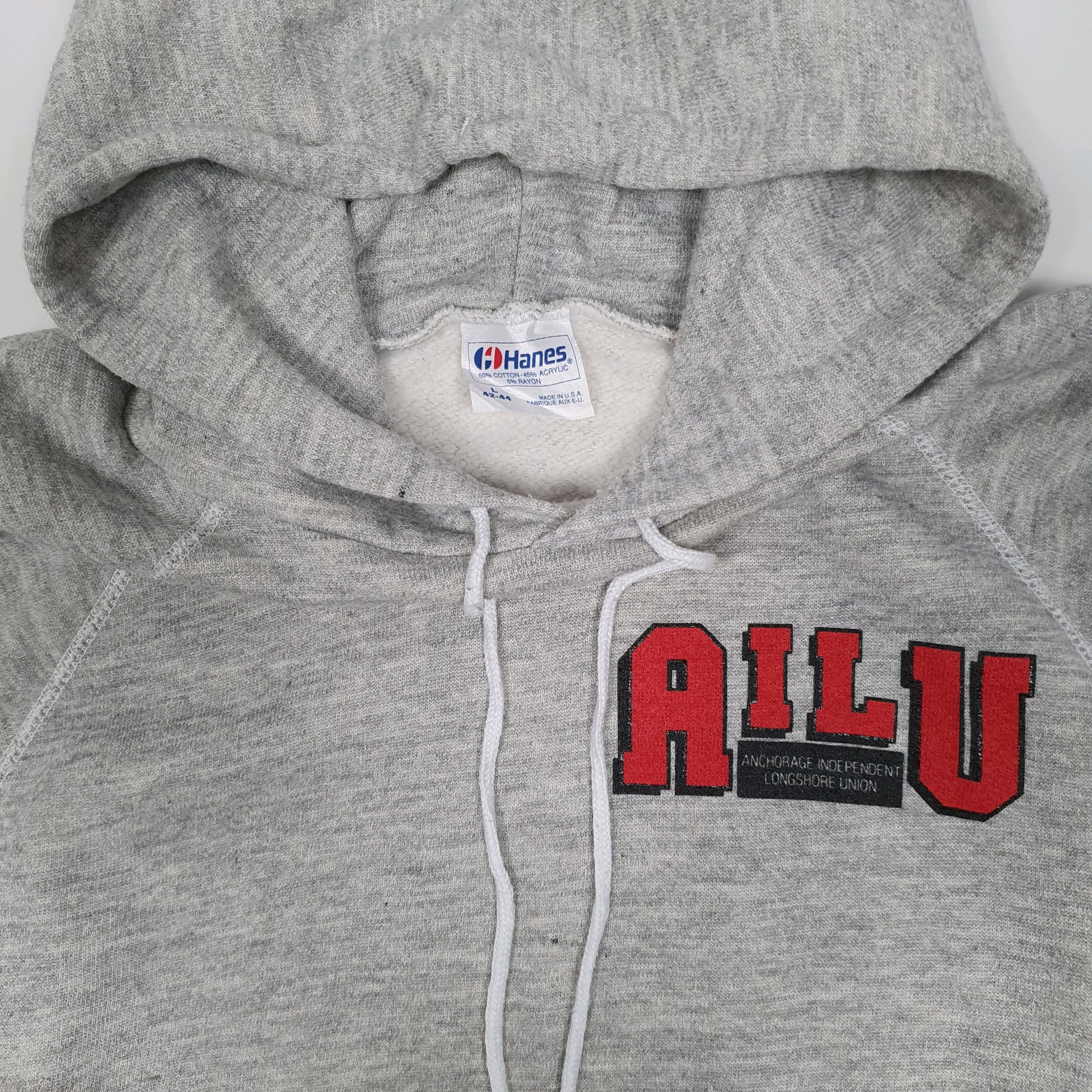 Mens Grey Hanes Vintage 1980s Made In USA Anchorage Alaska Hoodie Jumper