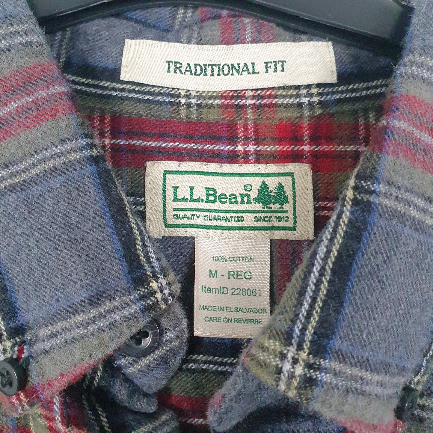 Mens Grey L.L.Bean Chamois Flannel Plaid  Shirt