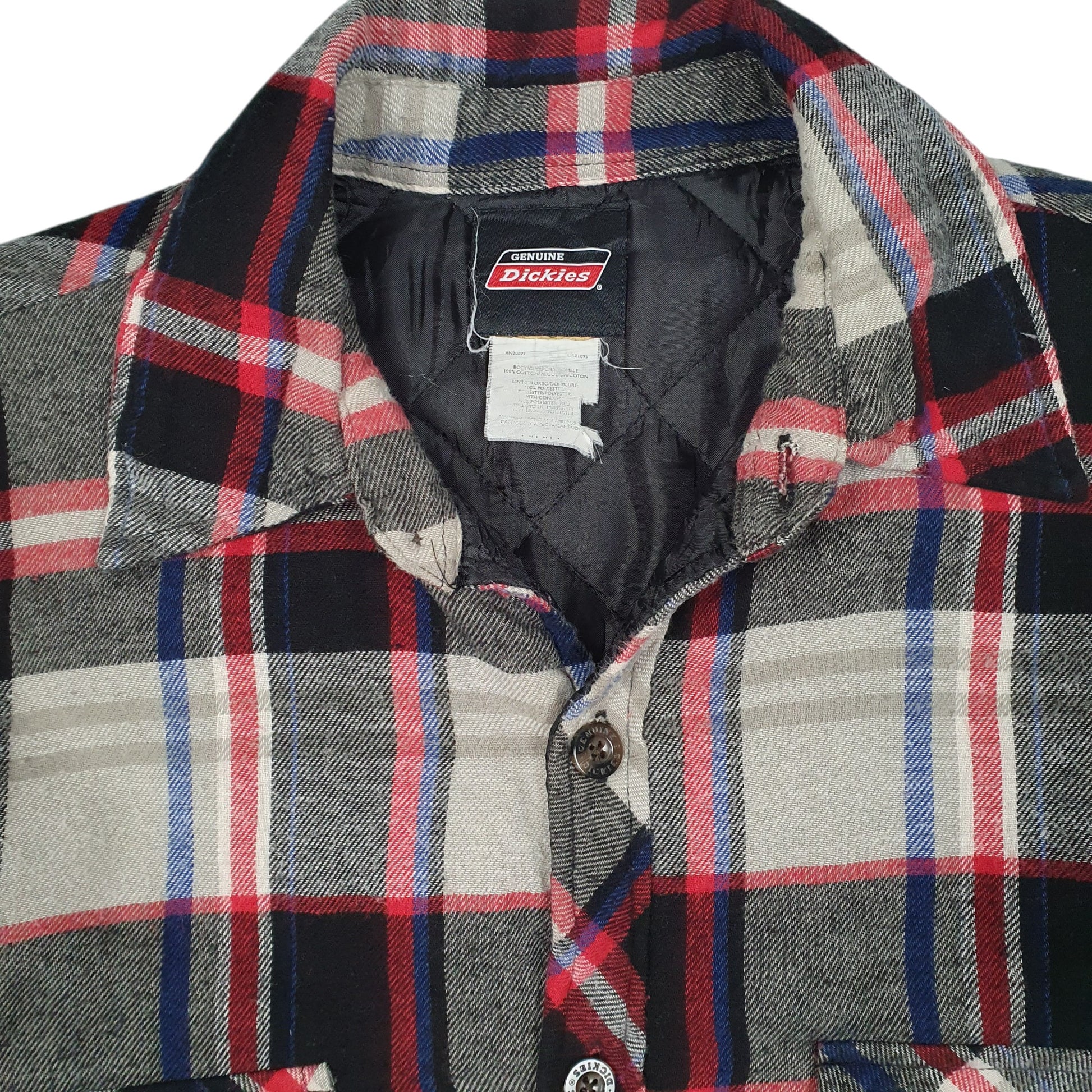 Mens Grey Dickies Workwear Plaid Crewneck Coat