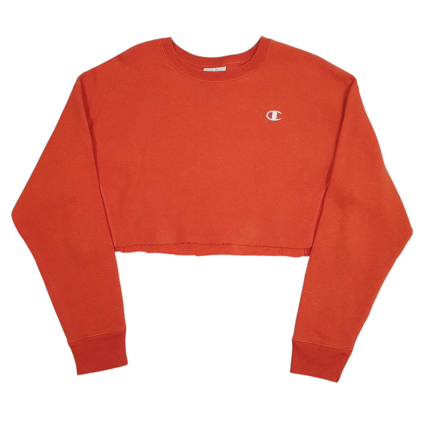 Mens Orange Champion Crop Top Reverse Weave Crewneck Jumper