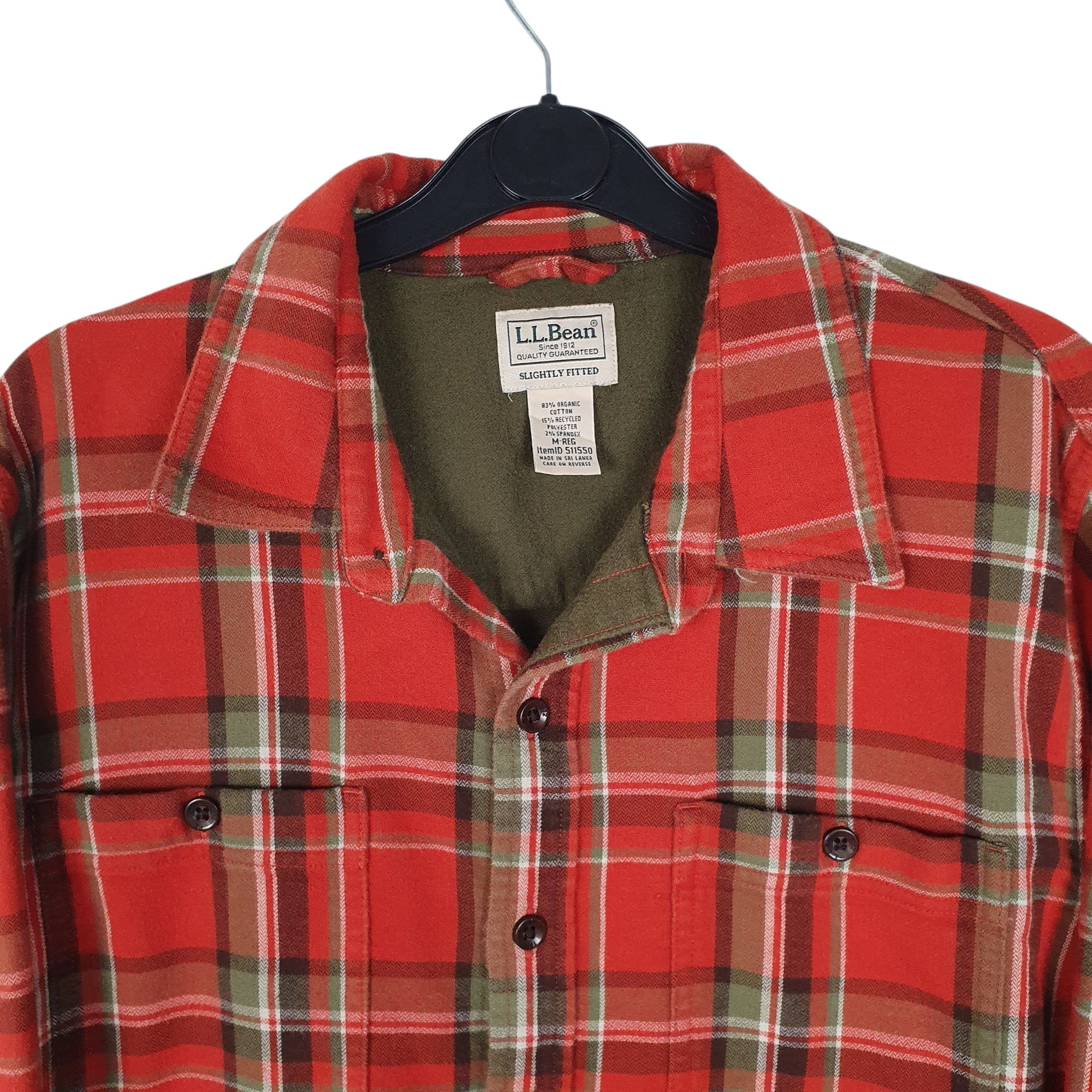 Mens Orange L.L.Bean Thick Fleece Lined Plaid Flannel  Shirt